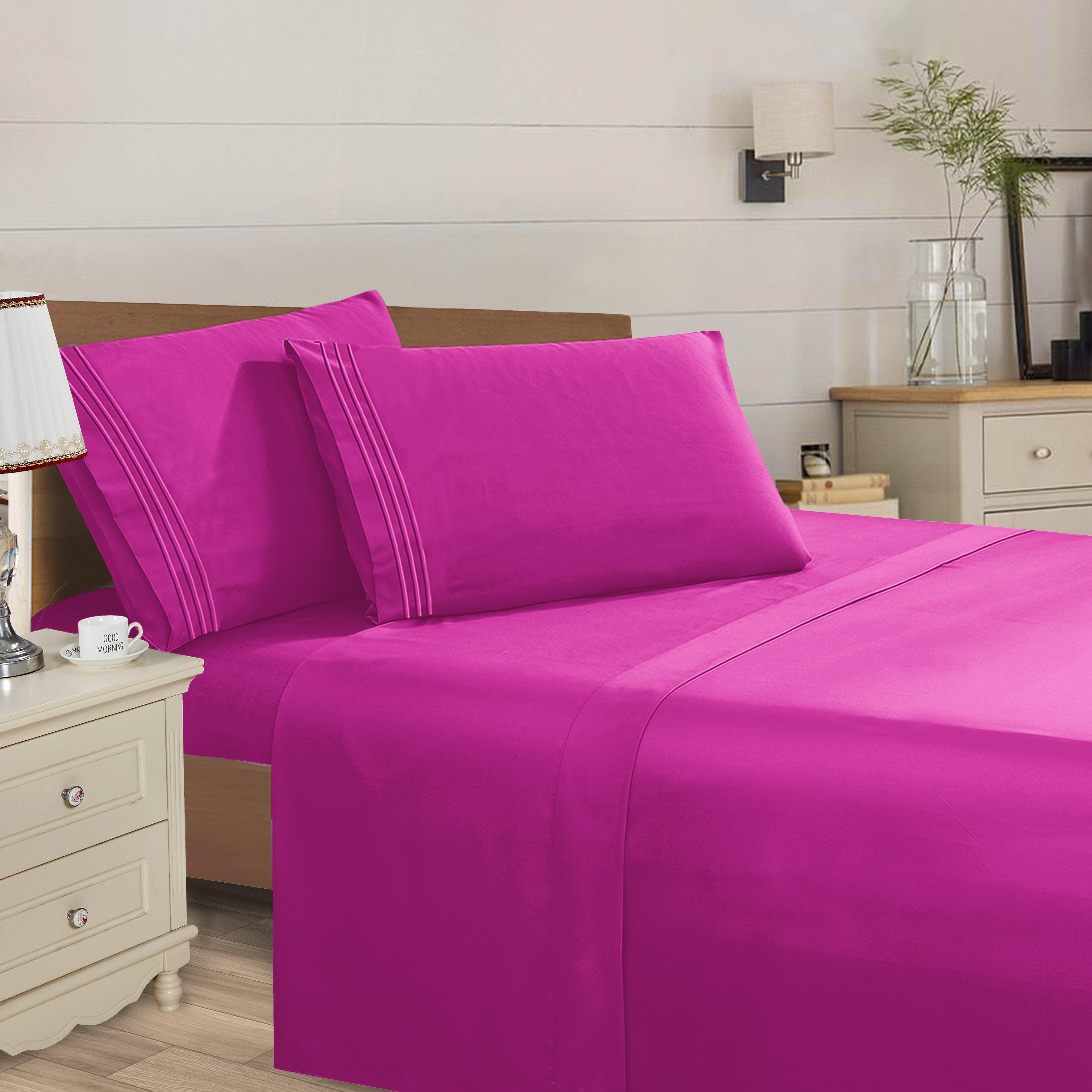 Everlaneas Essential Solid 3 Line Embroidery - Soft as a Hotel Premium Quality, 4-Piece Sheet Set, Bright Shades
