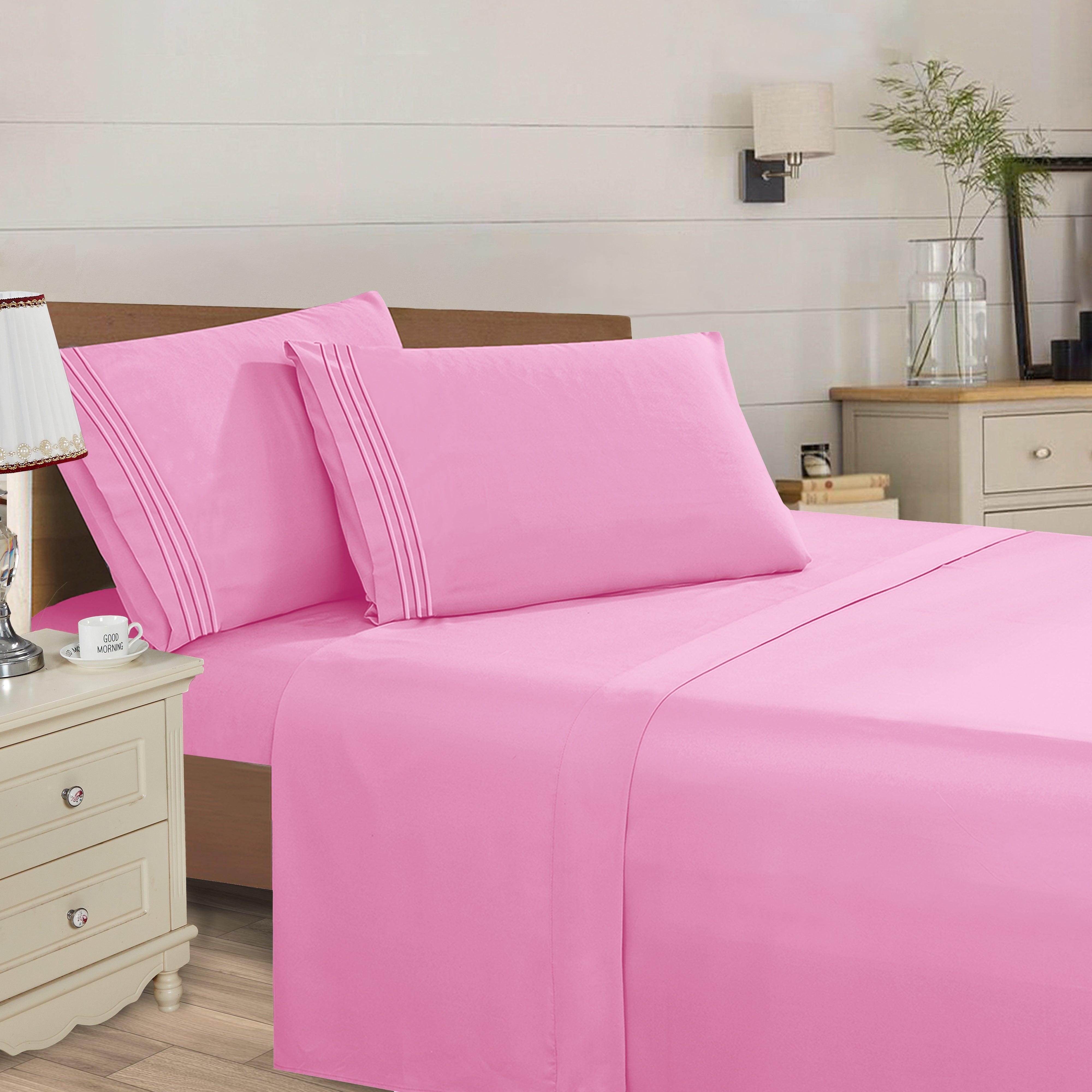 Everlaneas Essential Solid 3 Line Embroidery - Soft as a Hotel Premium Quality, 4-Piece Sheet Set, Bright Shades
