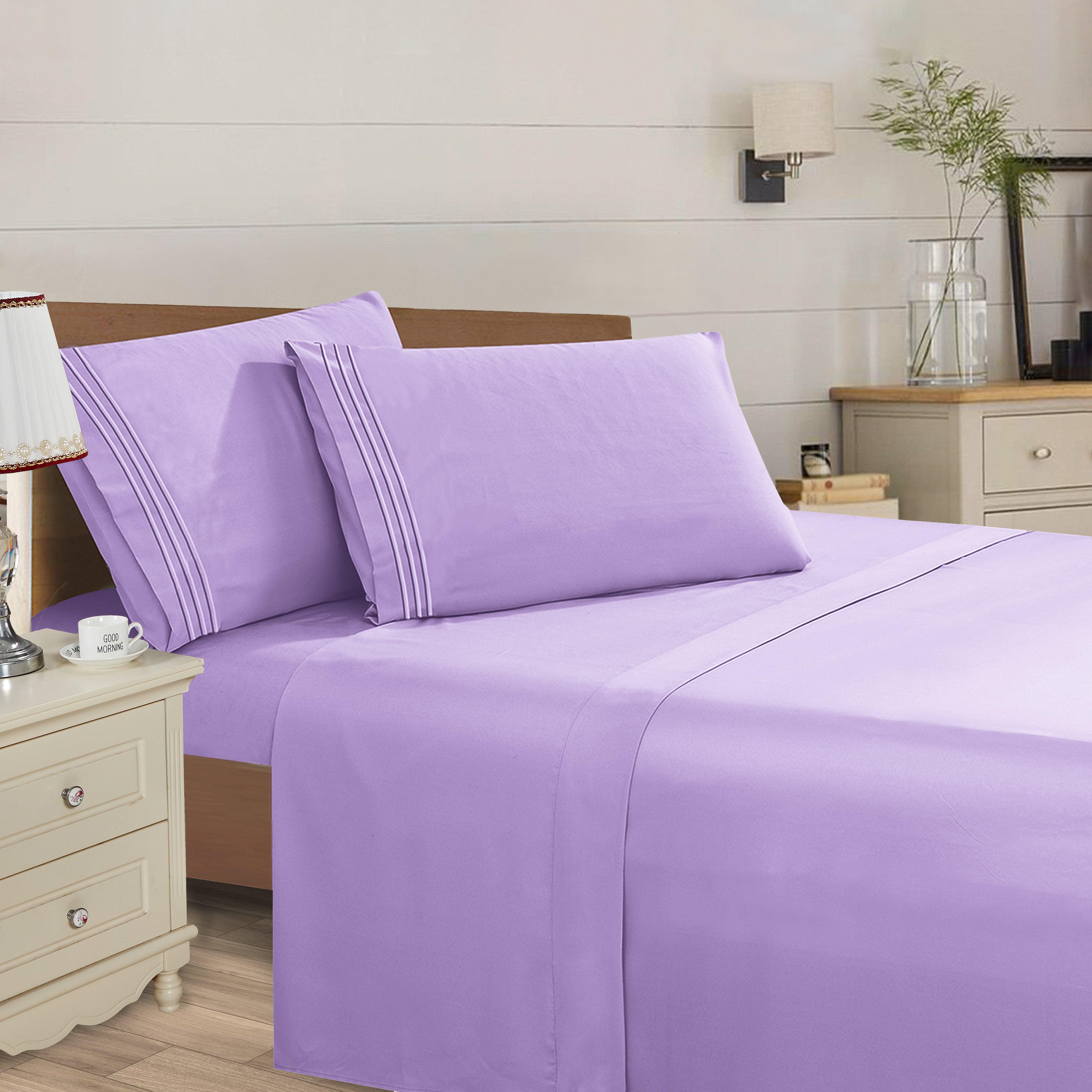 Everlaneas Essential Solid 3 Line Embroidery - Soft as a Hotel Premium Quality, 4-Piece Sheet Set, Bright Shades