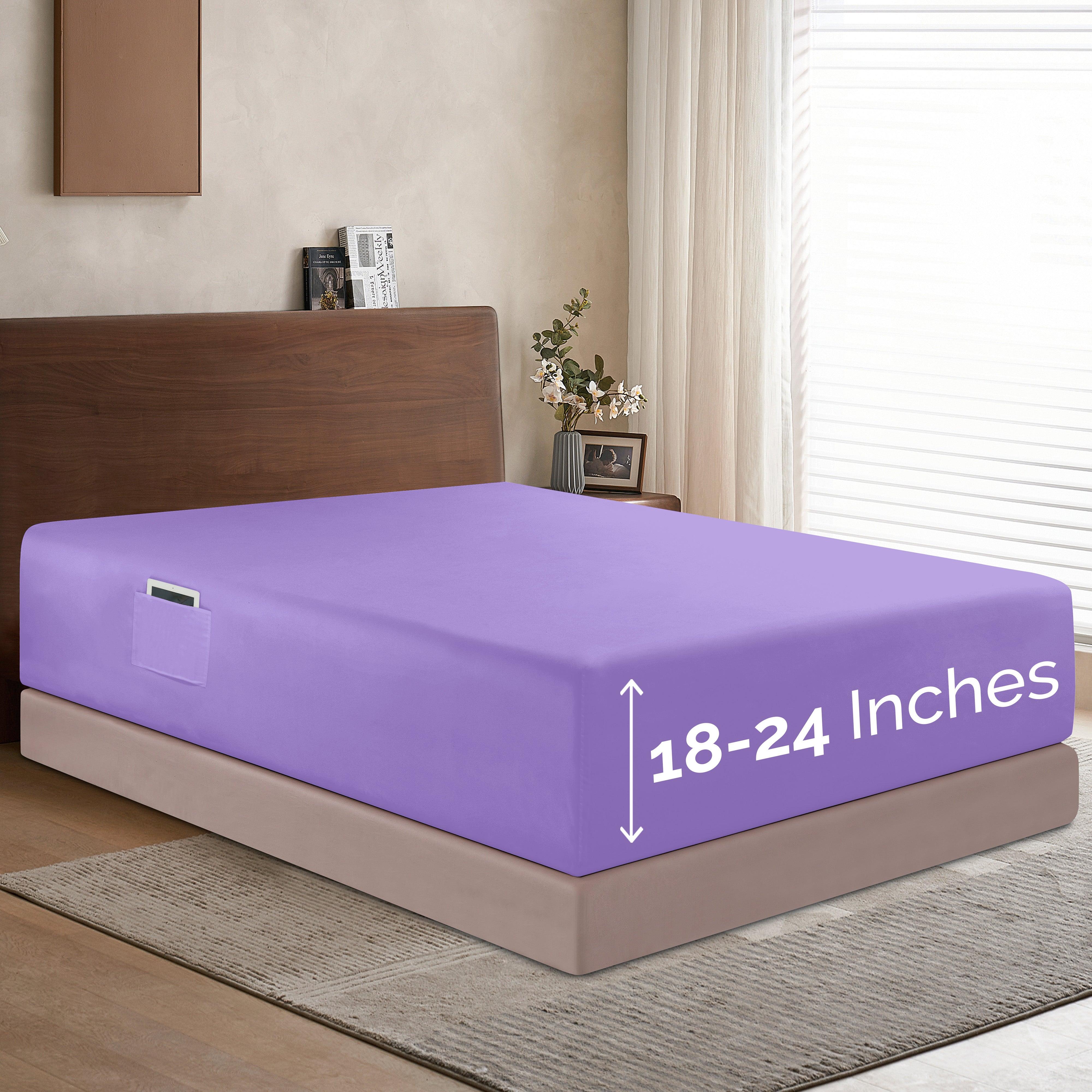 Everlaneas Extra Deep Pocket 18"-24" Single Fitted Sheet for High Mattress, Bright Shades