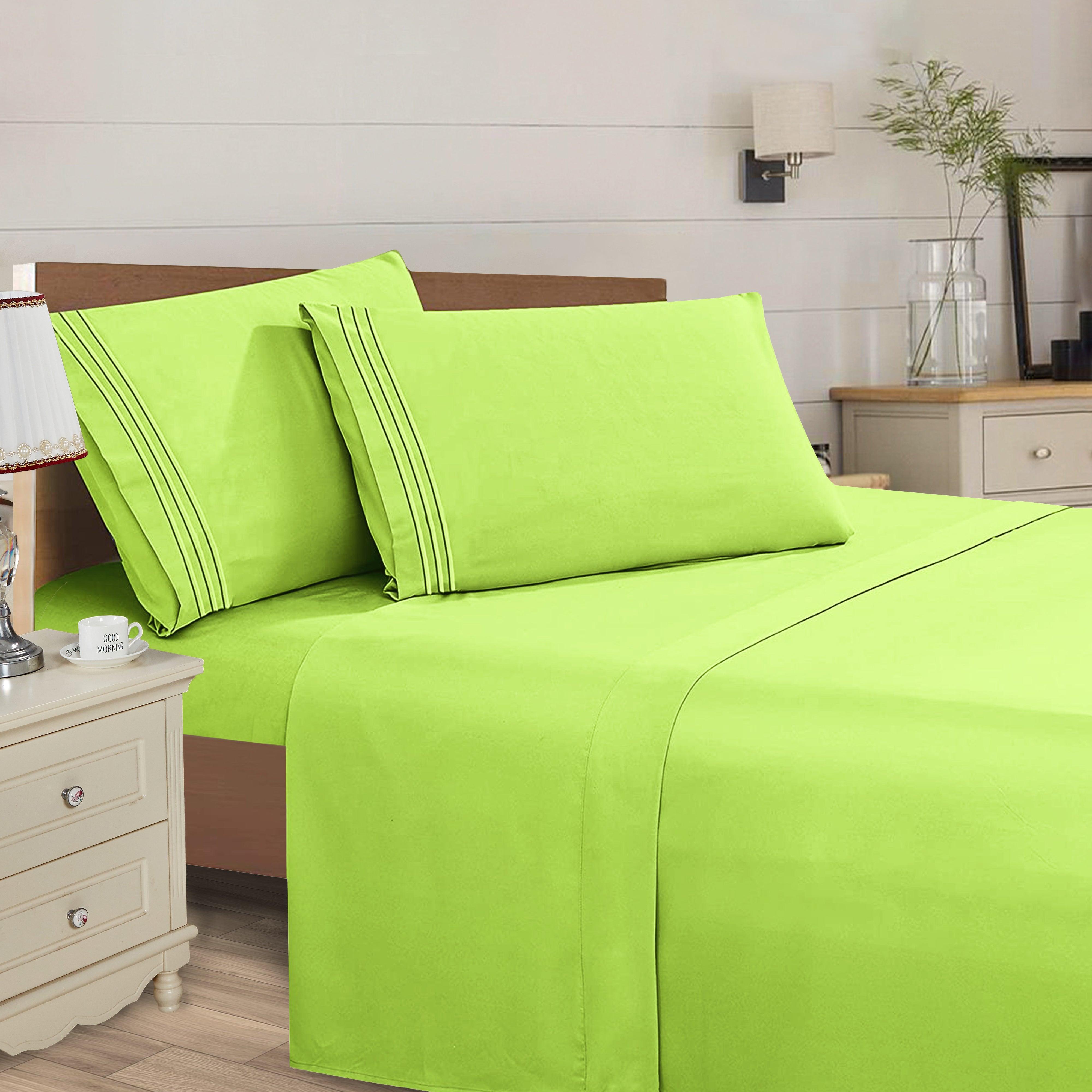 Everlaneas Essential Solid 3 Line Embroidery - Soft as a Hotel Premium Quality, 4-Piece Sheet Set, Bright Shades