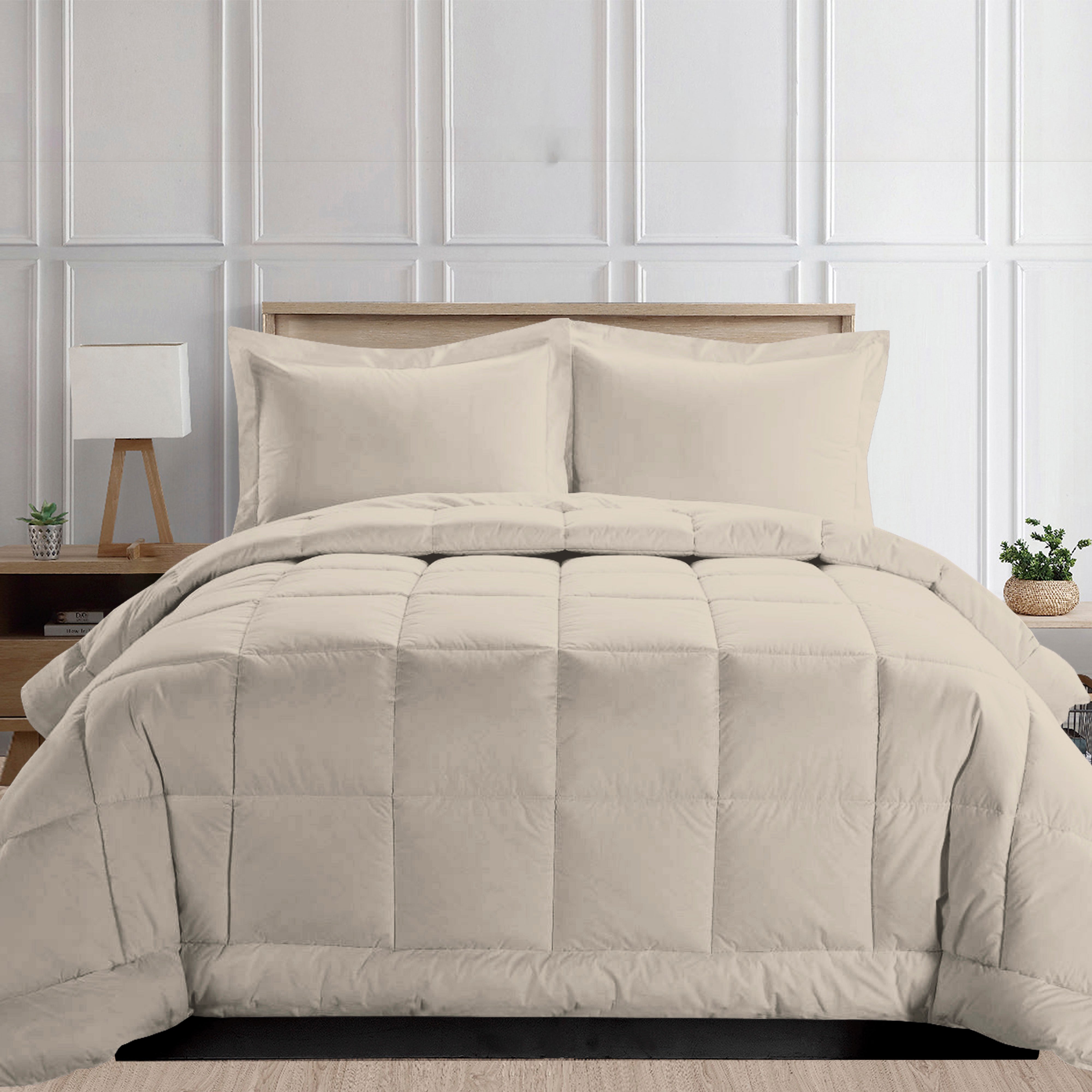 Everlaneas 3-Piece Box Stitched Comforter & Shams - Duvet Insert with 4 Corner Tabs