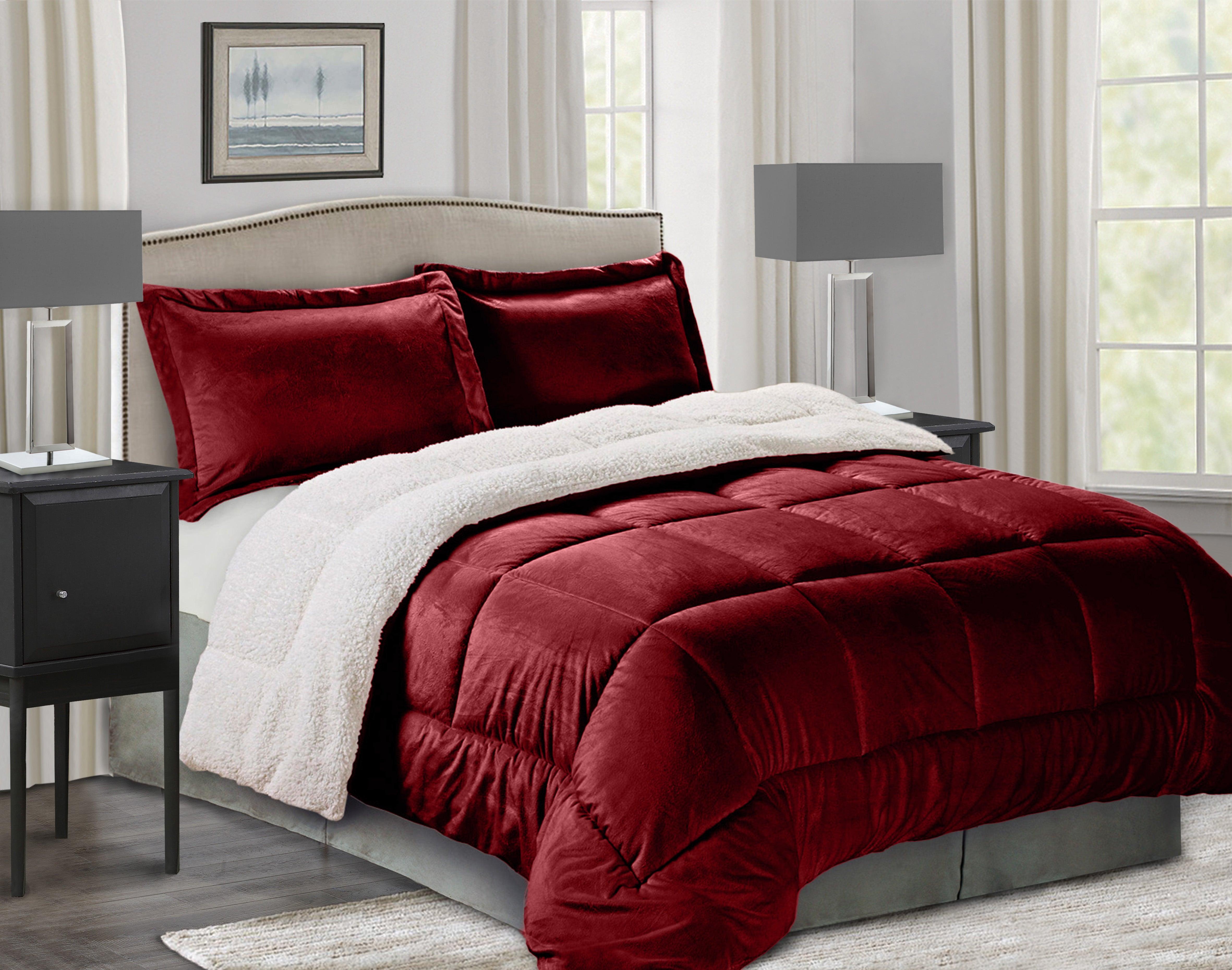 Everlaneas 3-Piece Micro-Suede Reversible Sherpa - Solid Color Design Comforter Set
