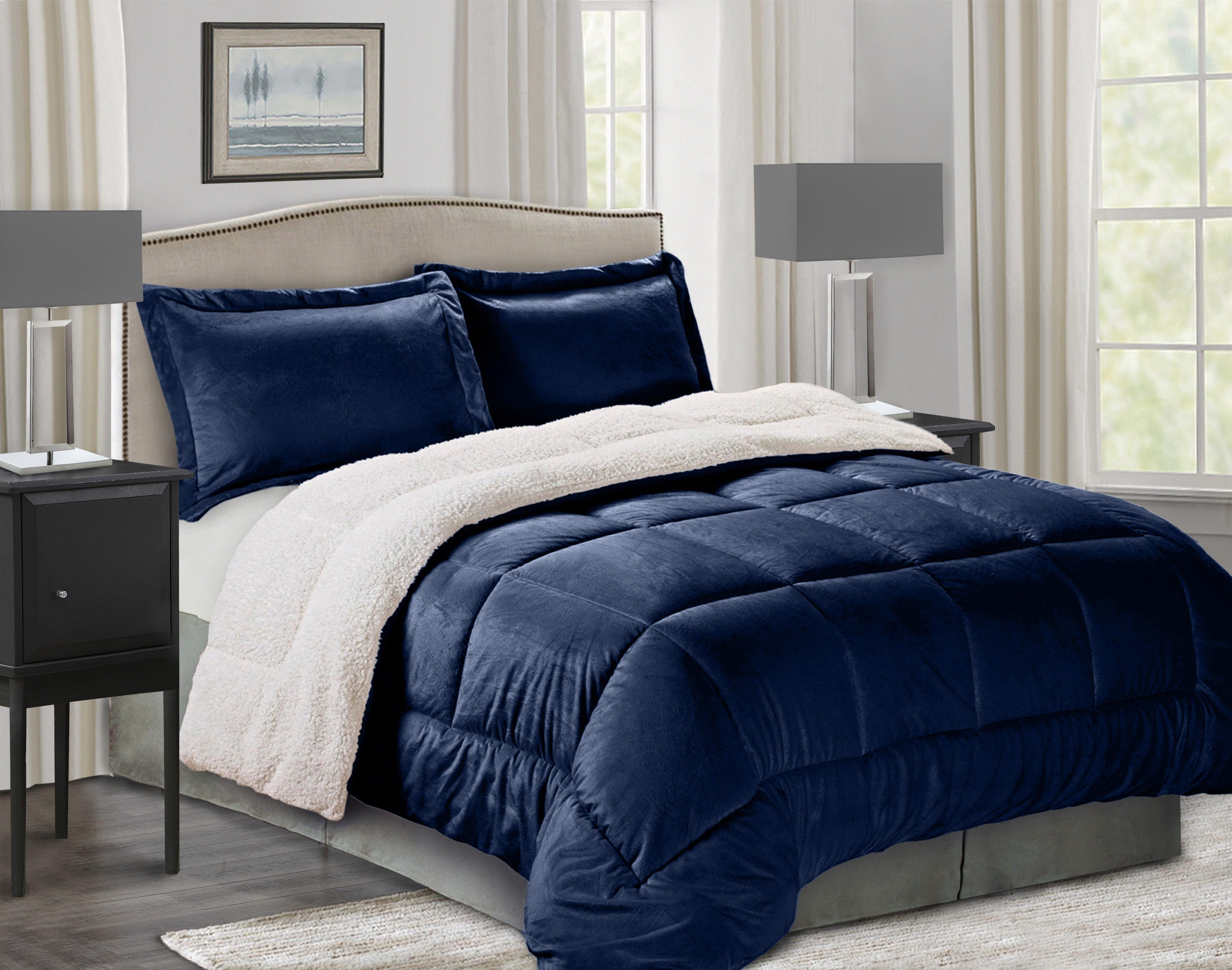 Everlaneas 3-Piece Micro-Suede Reversible Sherpa - Solid Color Design Comforter Set