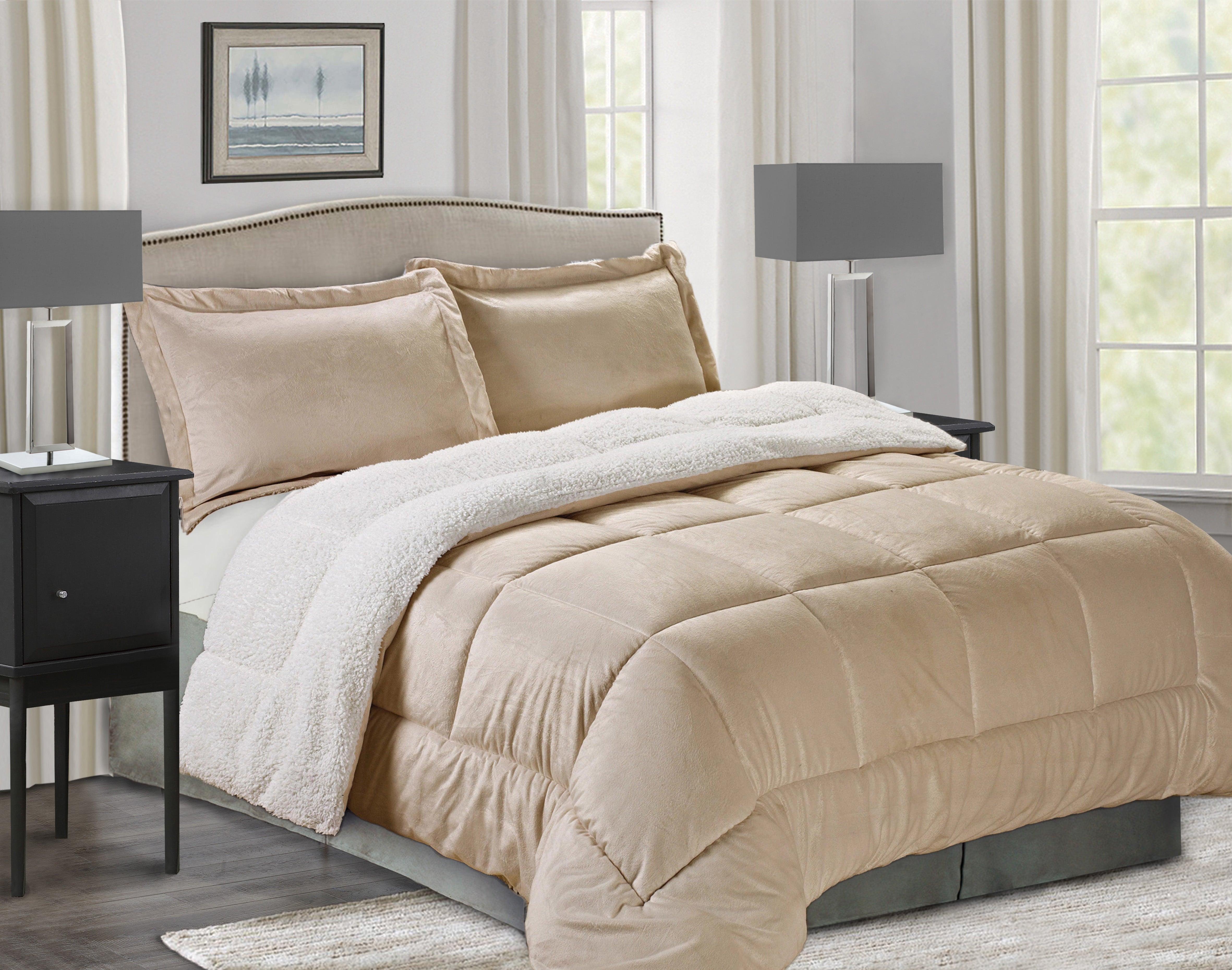 Everlaneas 3-Piece Micro-Suede Reversible Sherpa - Solid Color Design Comforter Set