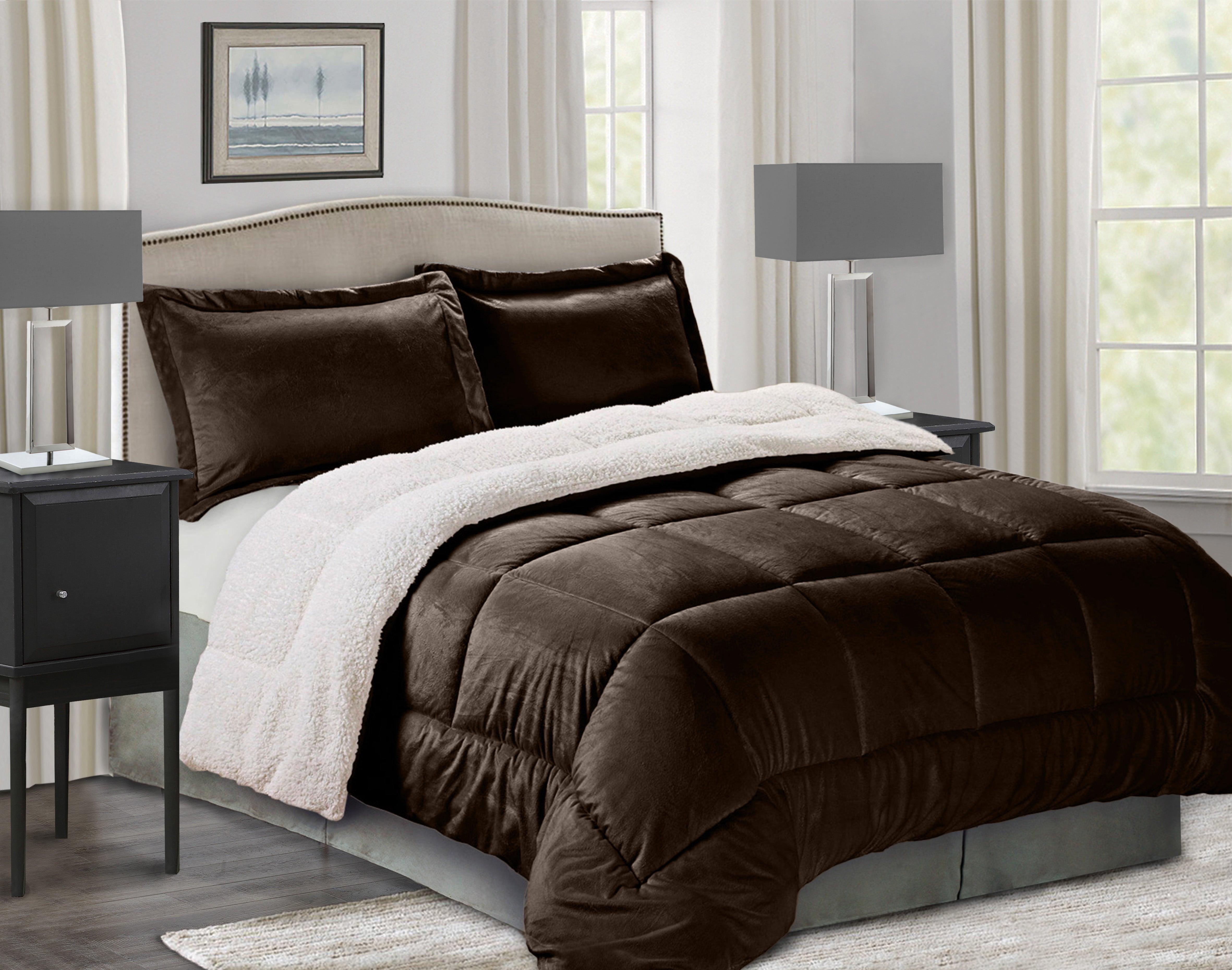 Everlaneas 3-Piece Micro-Suede Reversible Sherpa - Solid Color Design Comforter Set