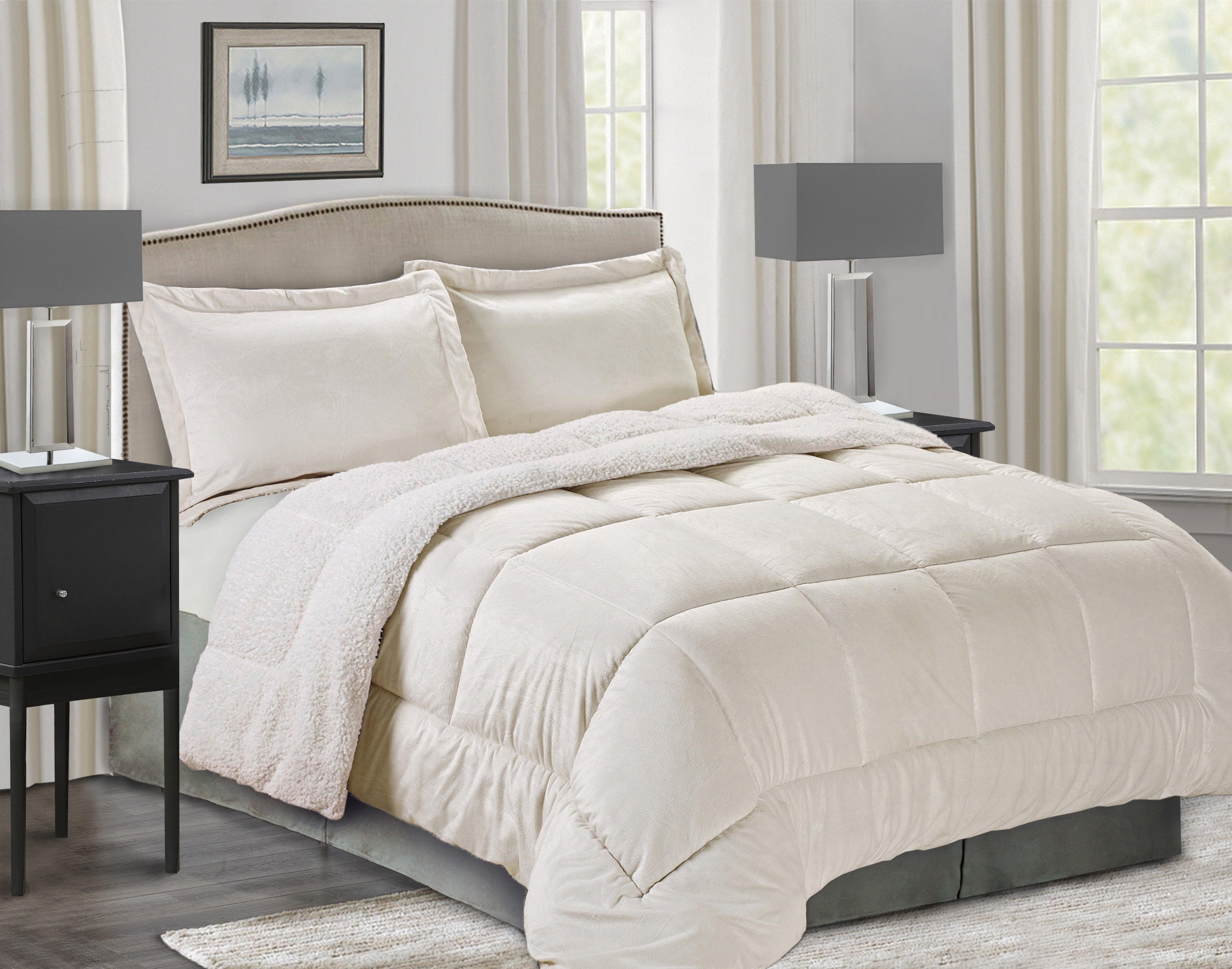 Everlaneas 3-Piece Micro-Suede Reversible Sherpa - Solid Color Design Comforter Set