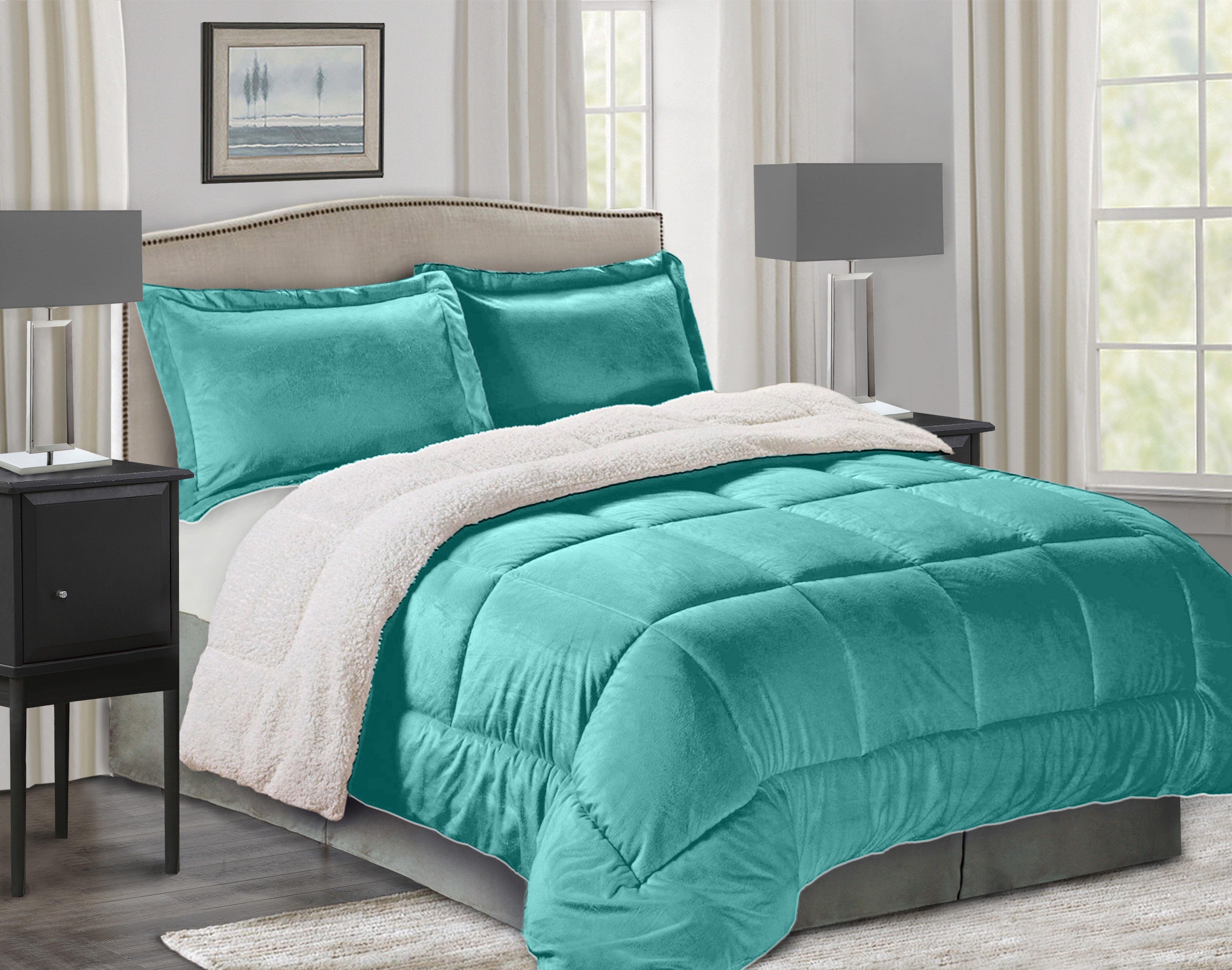 Everlaneas 3-Piece Micro-Suede Reversible Sherpa - Solid Color Design Comforter Set