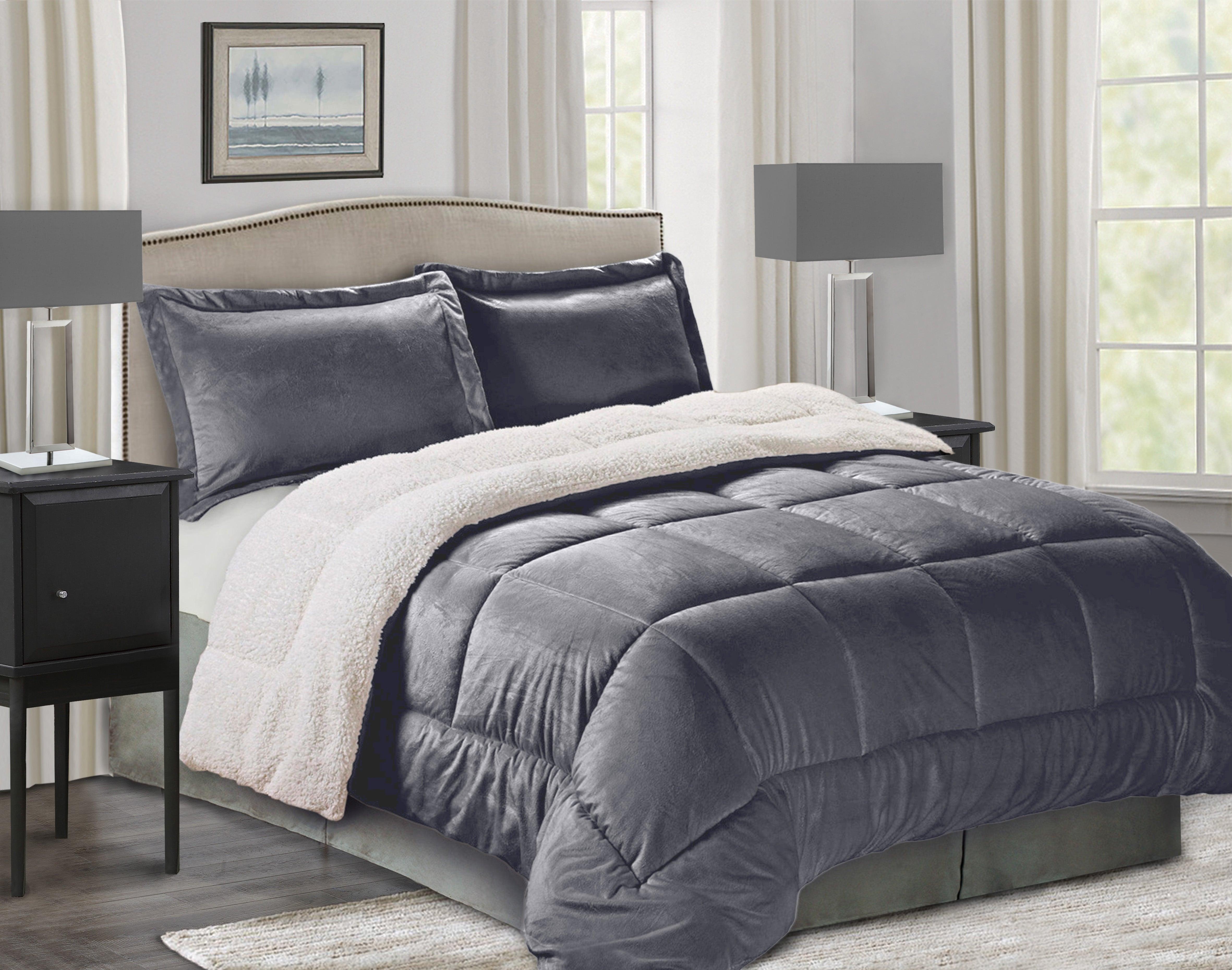 Everlaneas 3-Piece Micro-Suede Reversible Sherpa - Solid Color Design Comforter Set