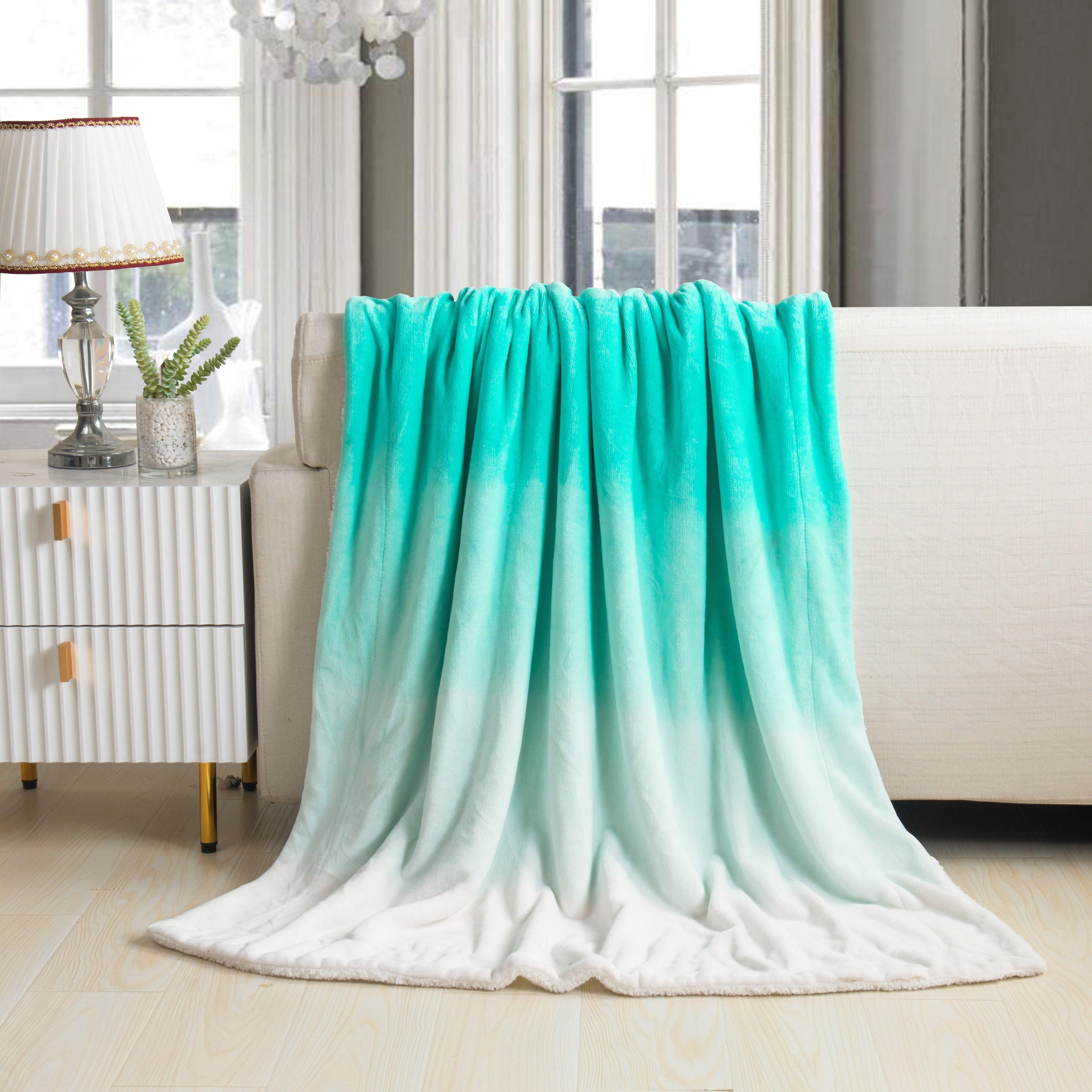 Everlaneas Ombre Printed - Sherpa Backed Plush Throw Blankets - 50 x 60 inches