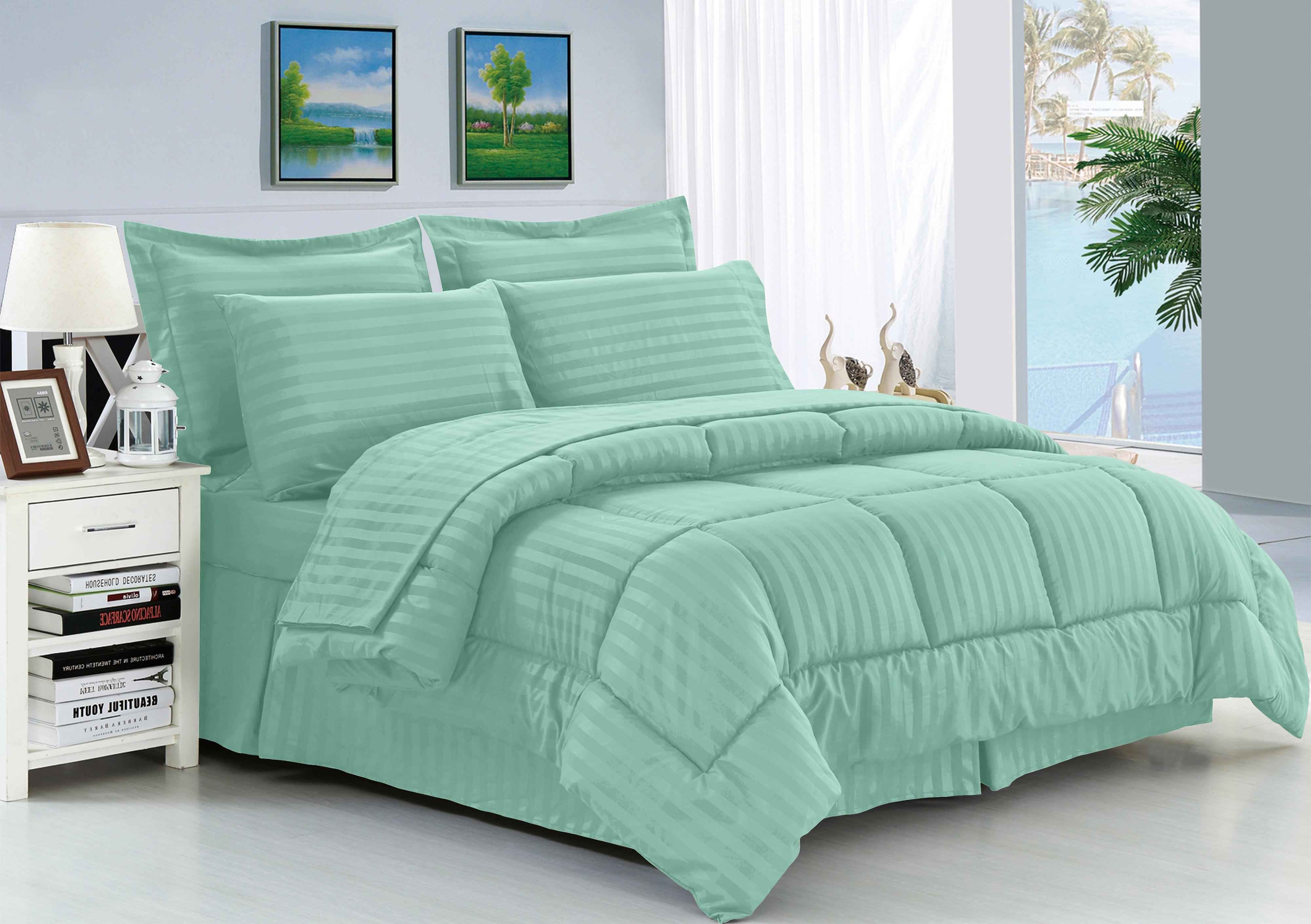 Everlaneas 8-Piece Dobby Stripe Comforter Set - Includes 4-Piece Sheet Set with Double Sided Storage Pockets