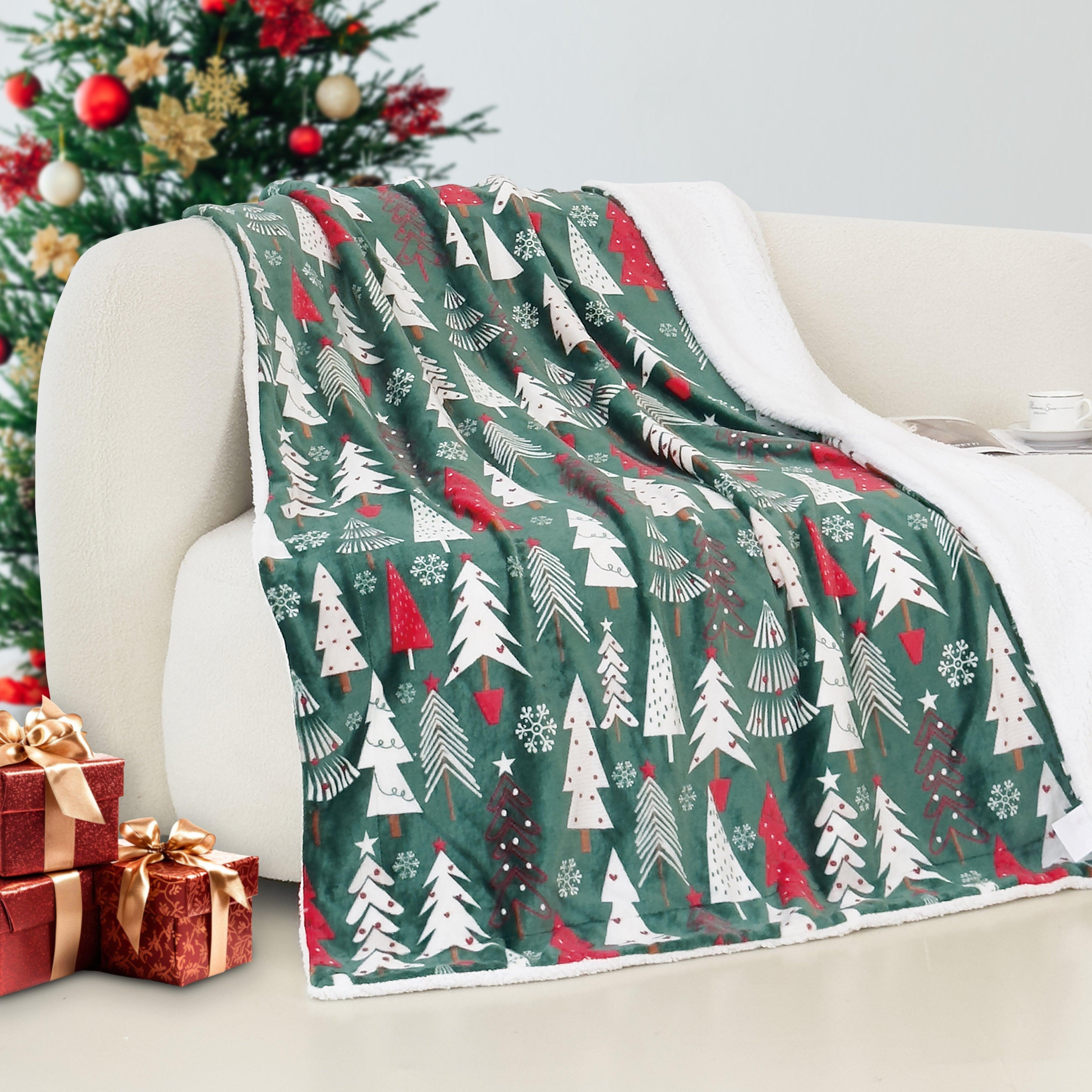 Everlaneas Christmas Sherpa Throw with Flannel Fleece - 50 x 60 inches