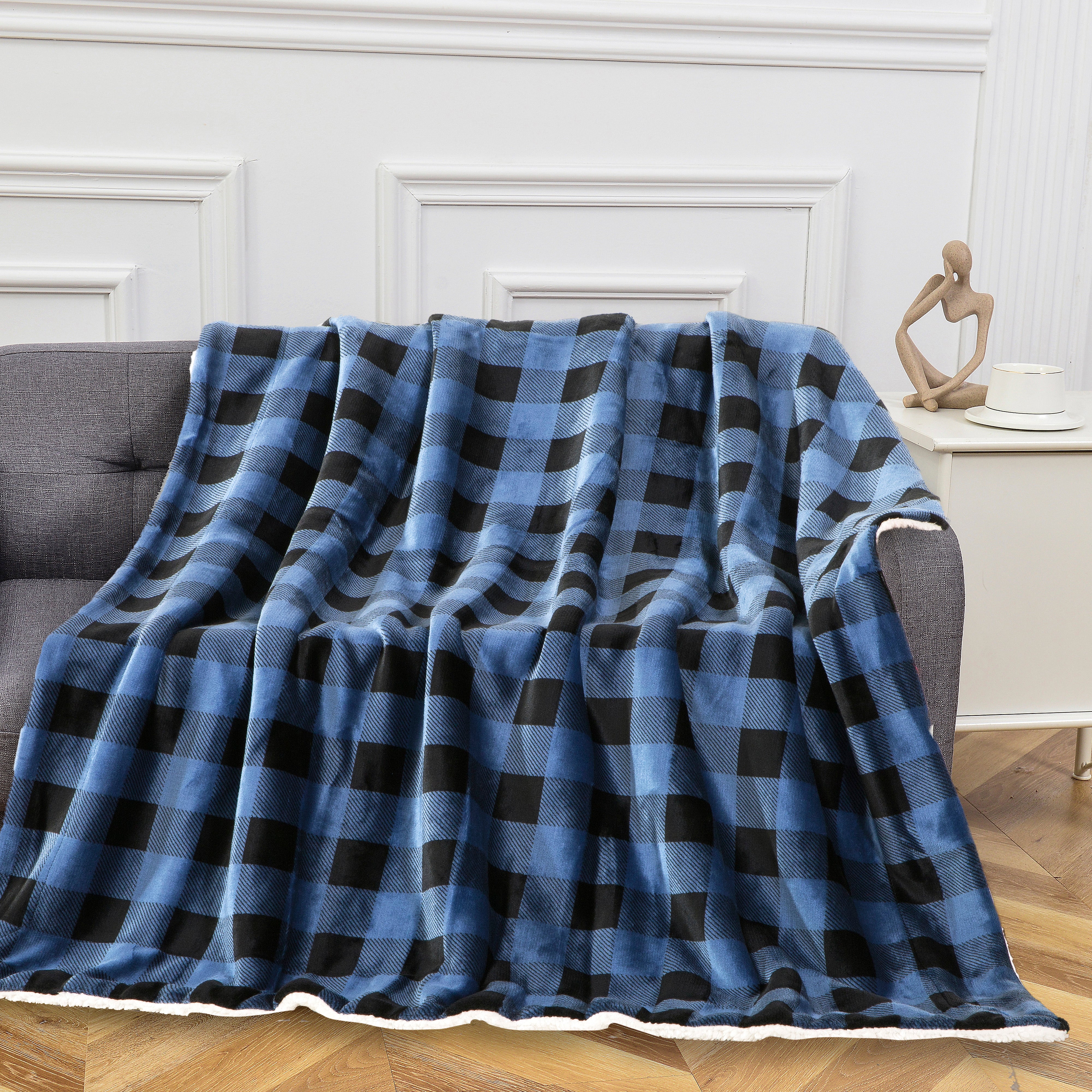 Everlaneas Buffalo Plaid Flannel Fleece Sherpa Throw Blanket