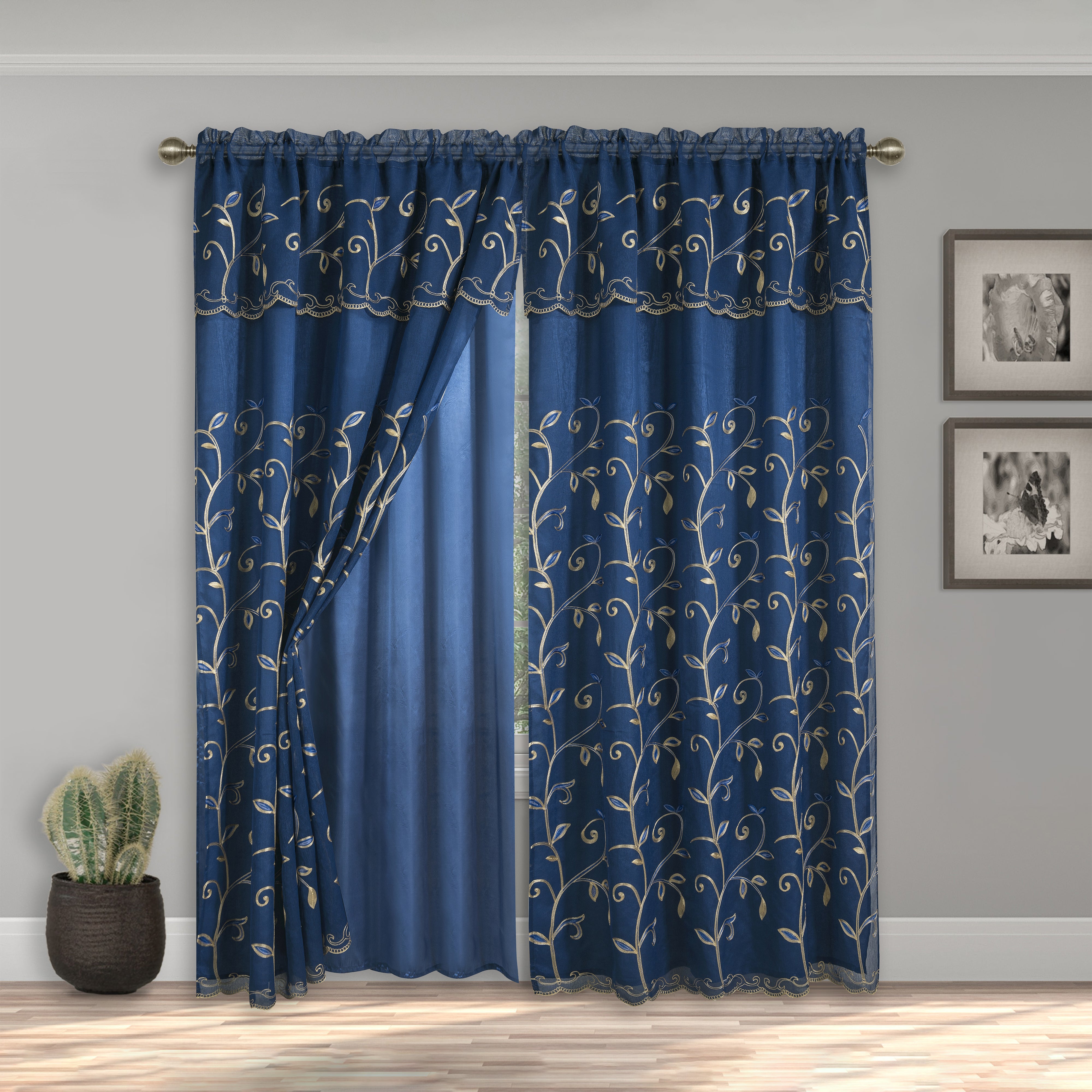 Everlaneas Set of 2 Lucia Curtain Panels - Attached Valance - 54" W x 84" L