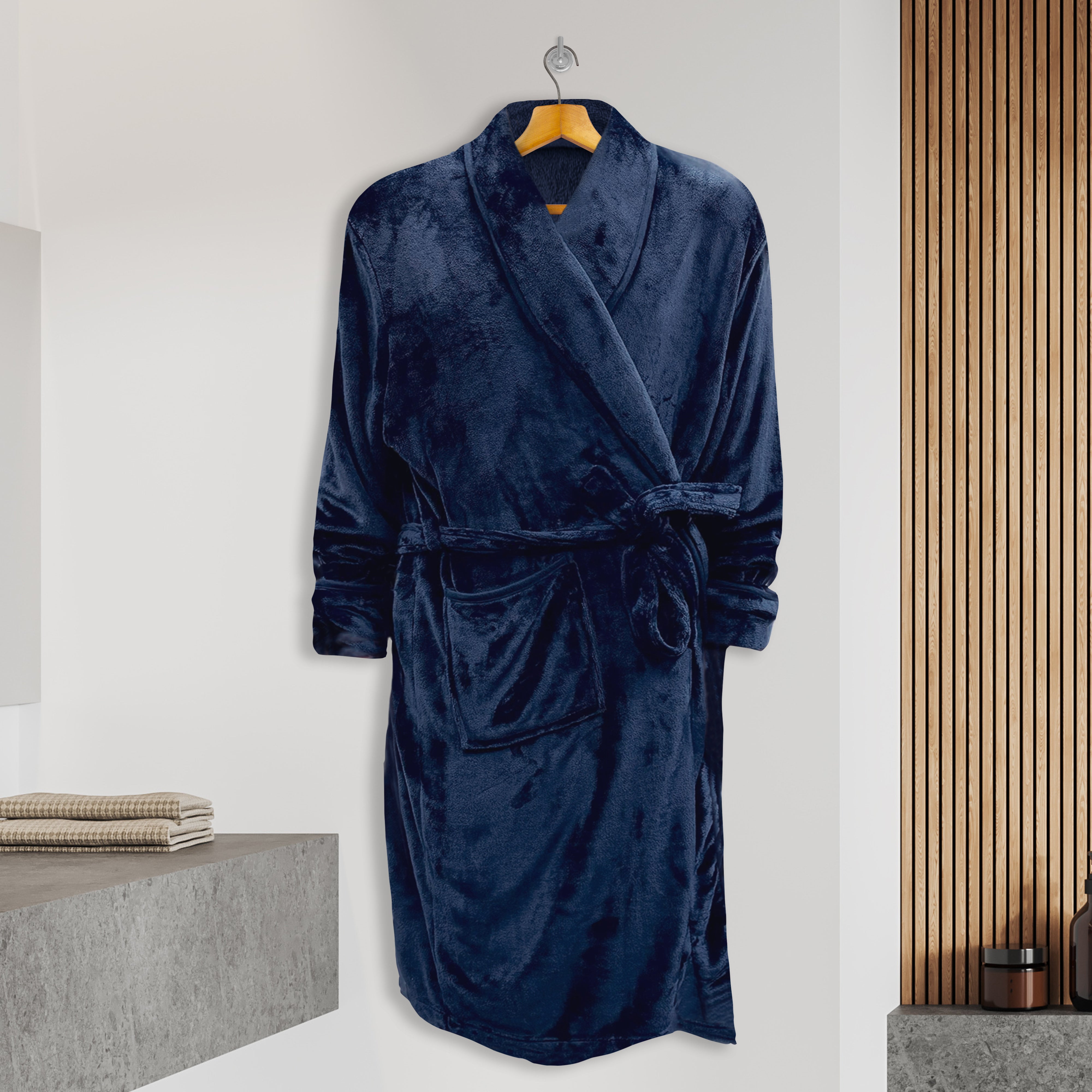 Everlaneas Men Shawl Collar Velvet Fleece Long Bathrobe