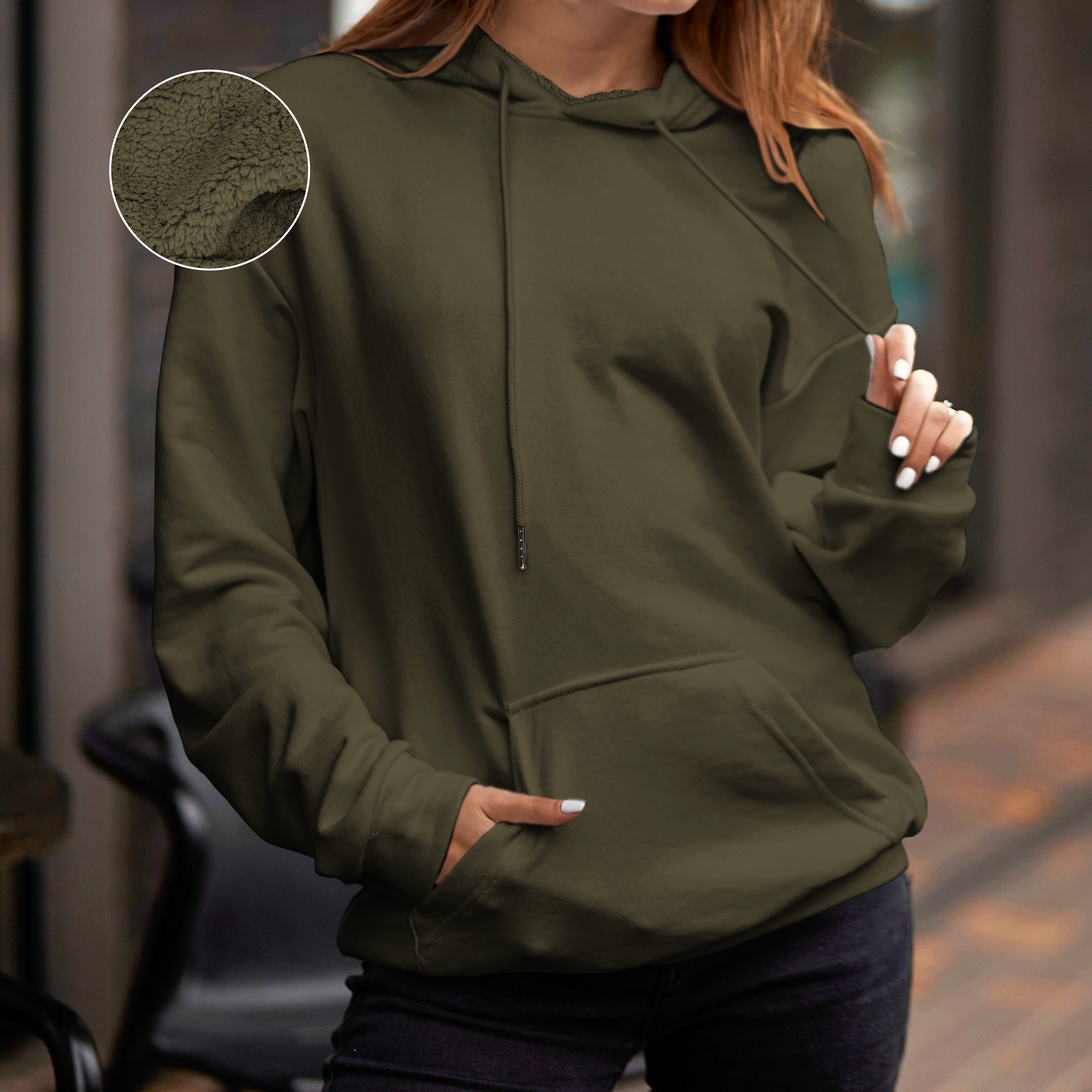 Everlaneas Women Casual Sherpa-Lined Cotton Hoodie