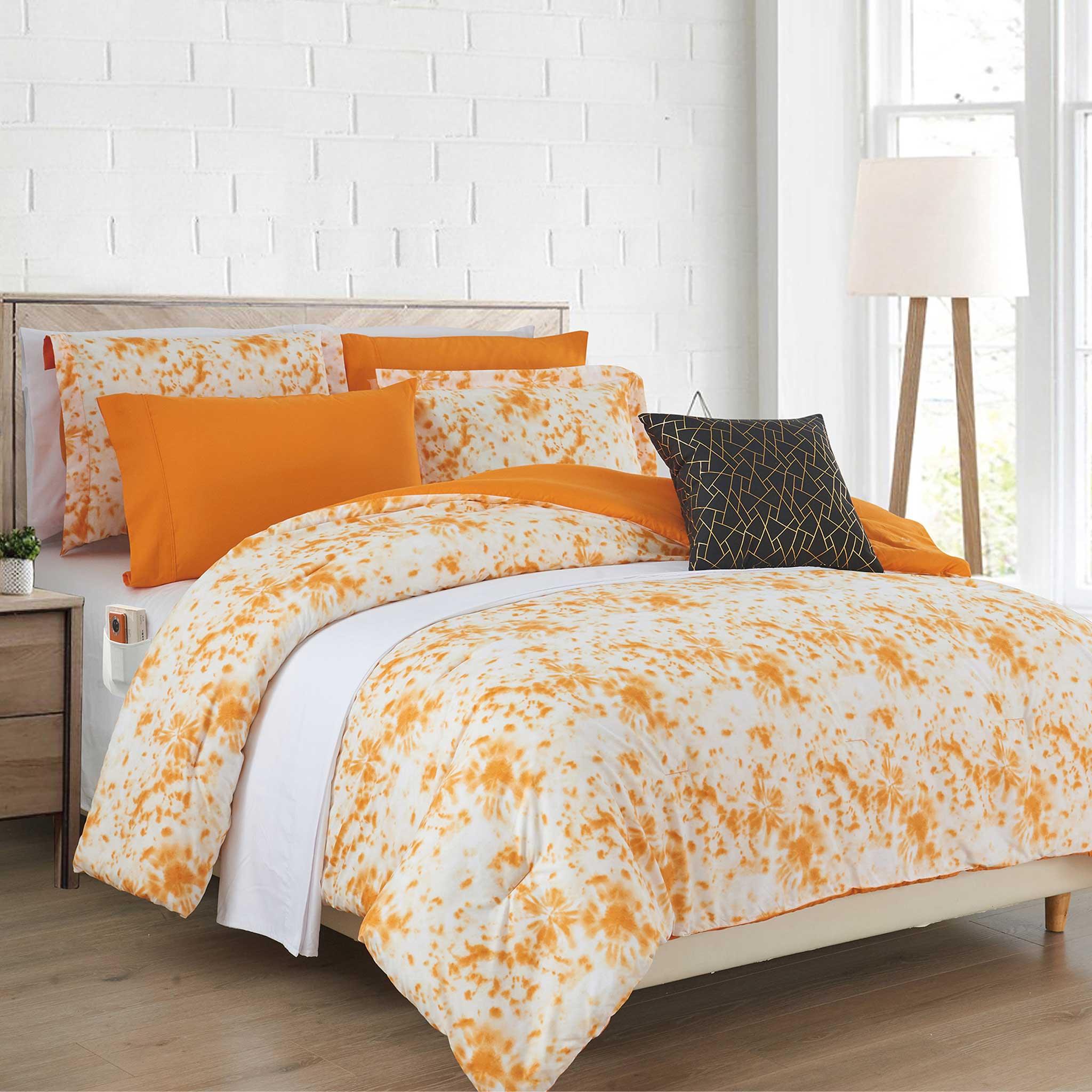 Everlaneas 10-Piece Tie-Dye Comforter Set, Includes 6-Piece Sheet Set with Double Sided Storage Pockets