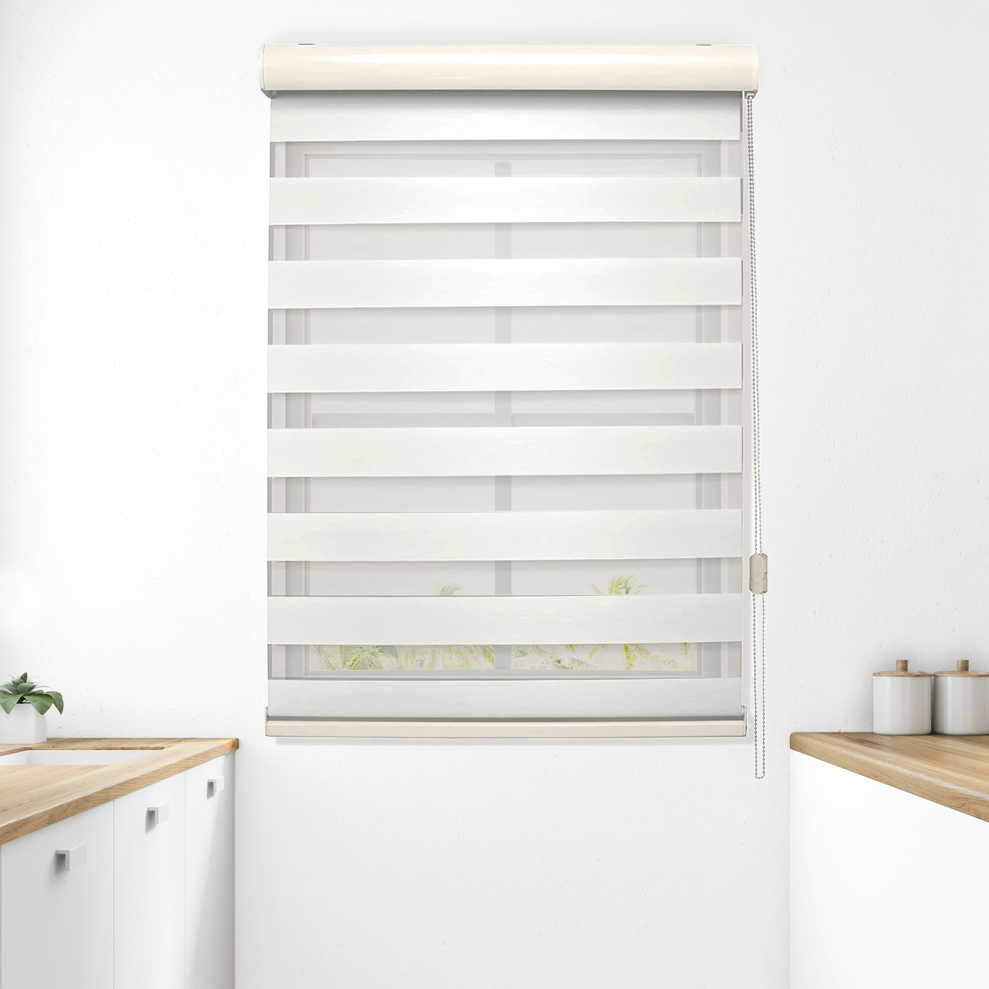 Everlaneas Corded Zebra Blinds, Dual Layer Window Treatments Sheer Light Control