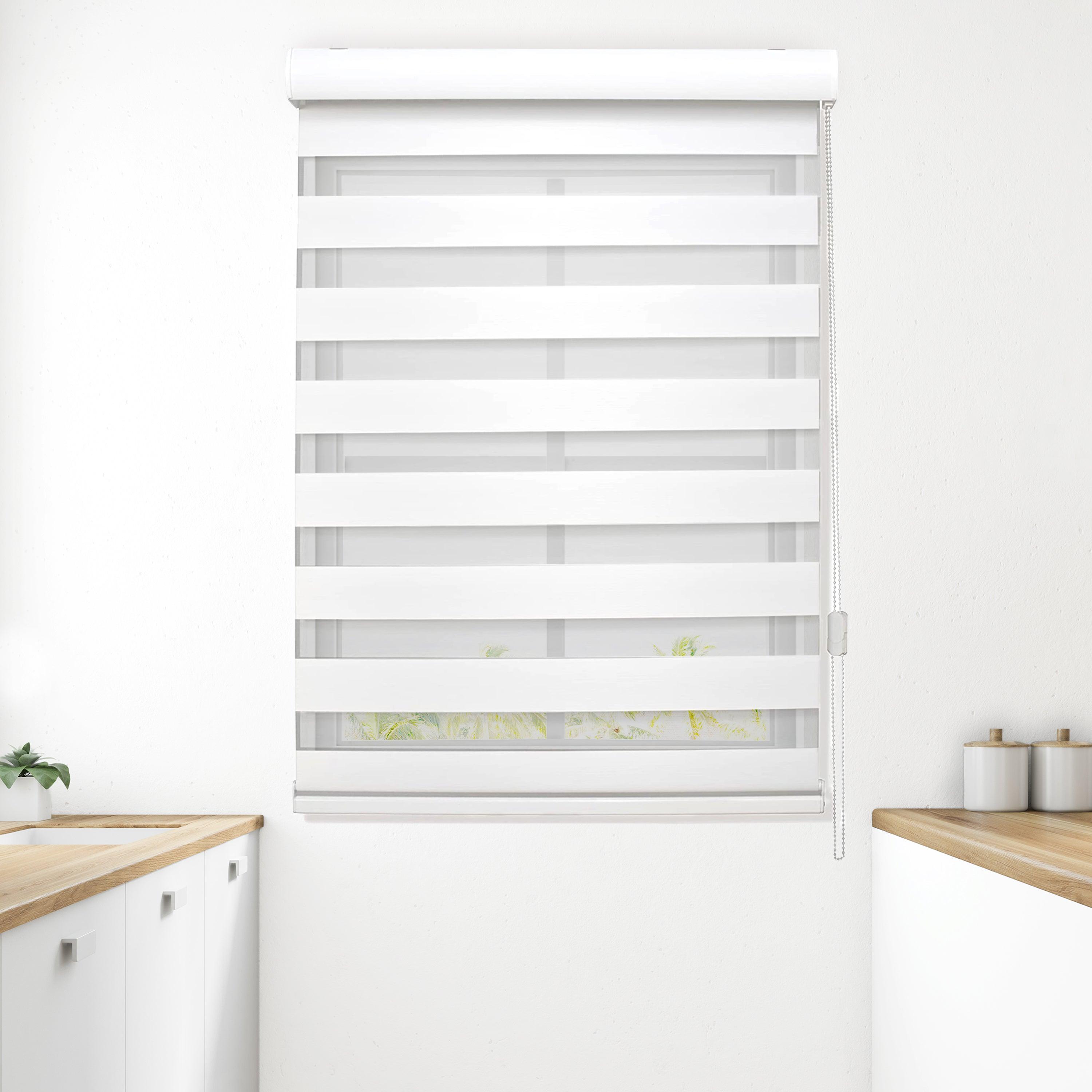 Everlaneas Corded Zebra Blinds, Dual Layer Window Treatments Sheer Light Control