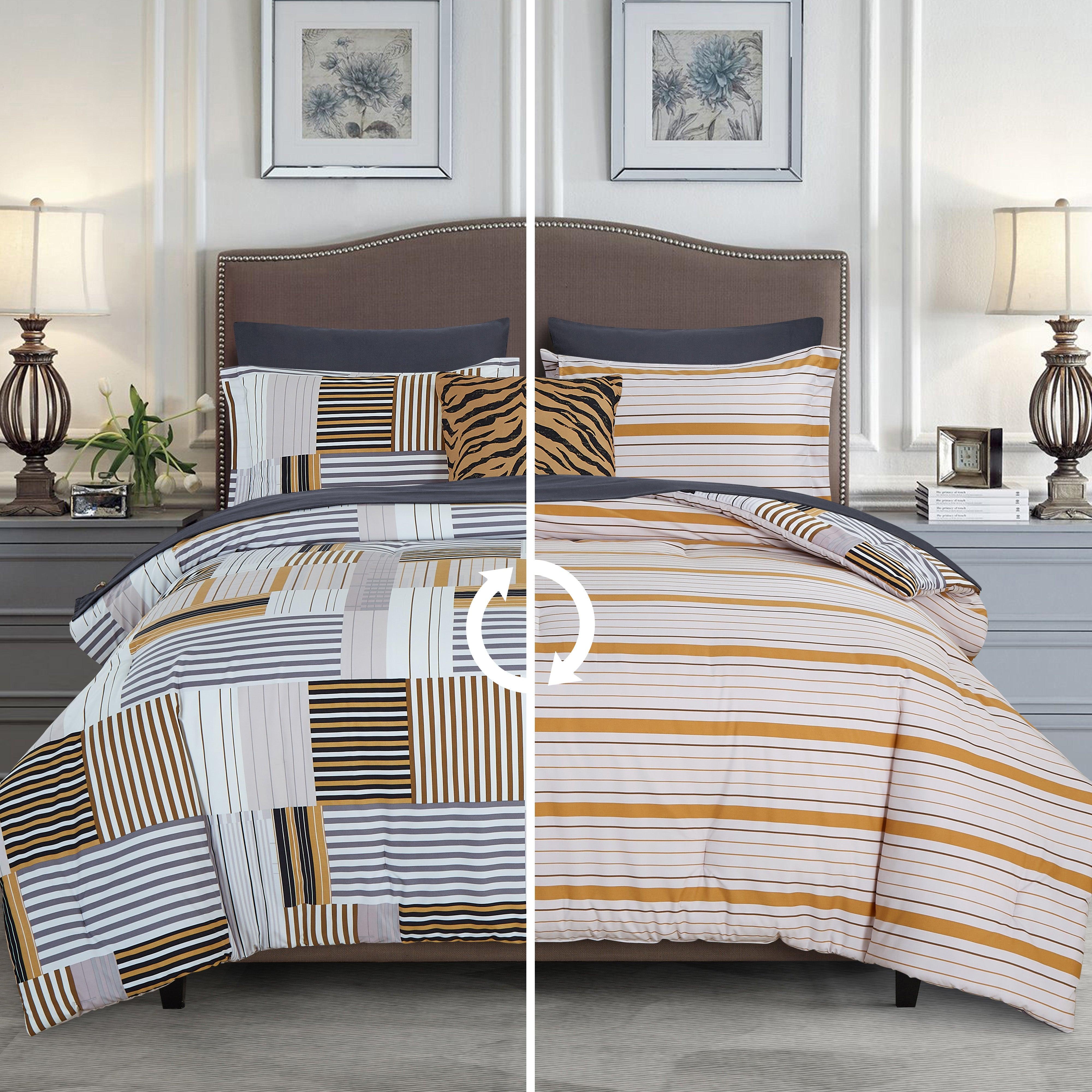 Everlaneas 8-Piece Lodge Plaid and Patch Reversible Comforter Set - Includes 4-Piece Sheet Set with Double Sided Storage Pockets