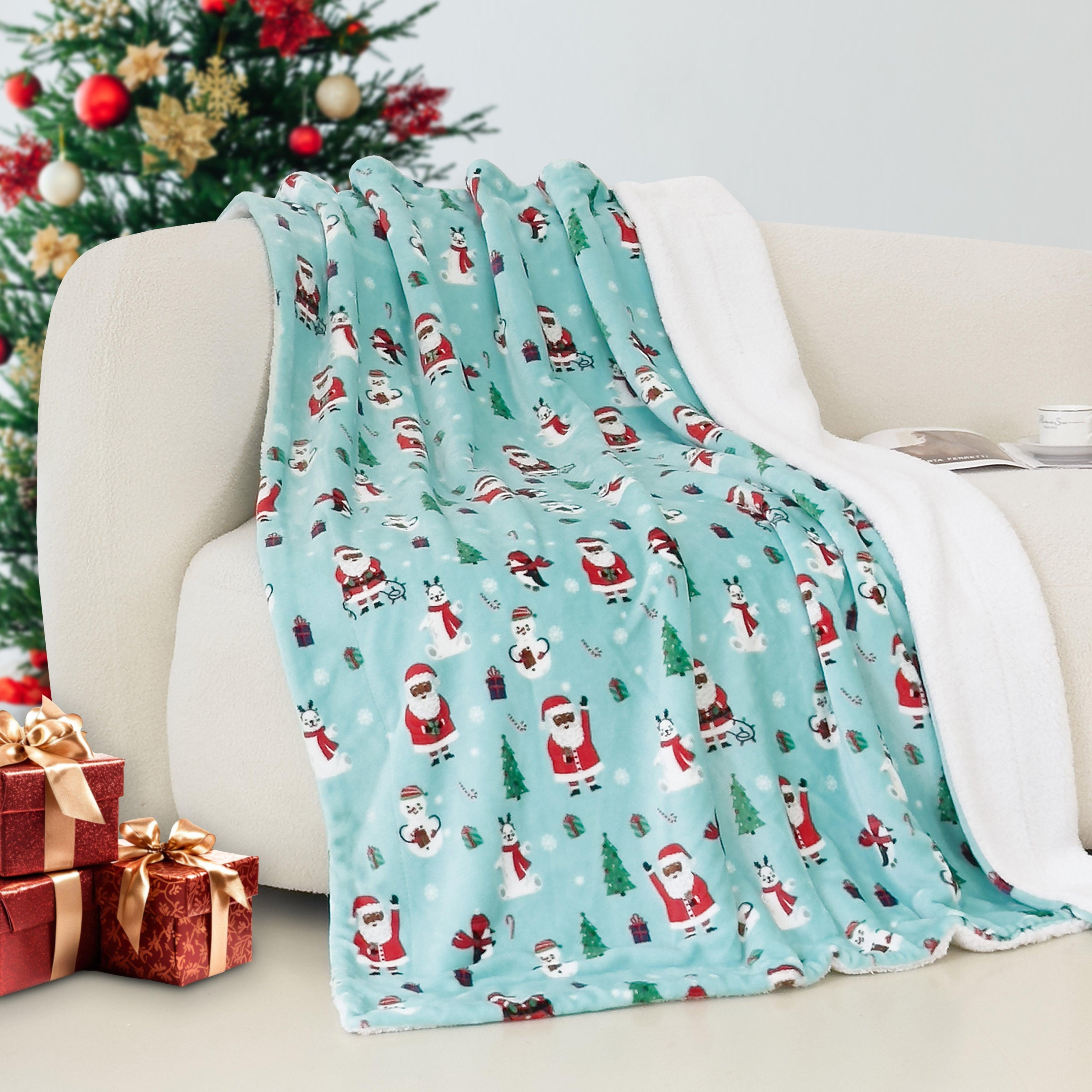 Everlaneas Christmas Sherpa Throw with Flannel Fleece - 50 x 60 inches