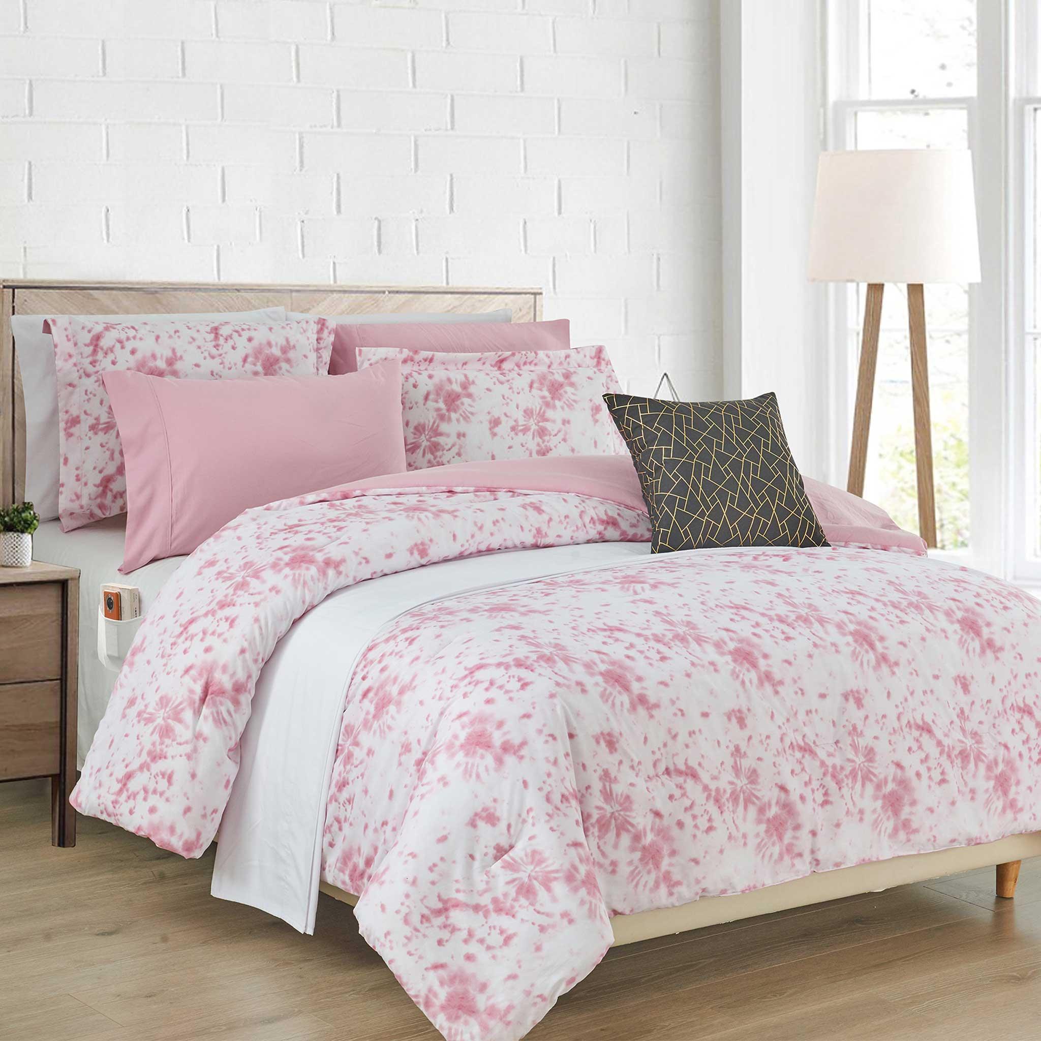 Everlaneas 10-Piece Tie-Dye Comforter Set, Includes 6-Piece Sheet Set with Double Sided Storage Pockets
