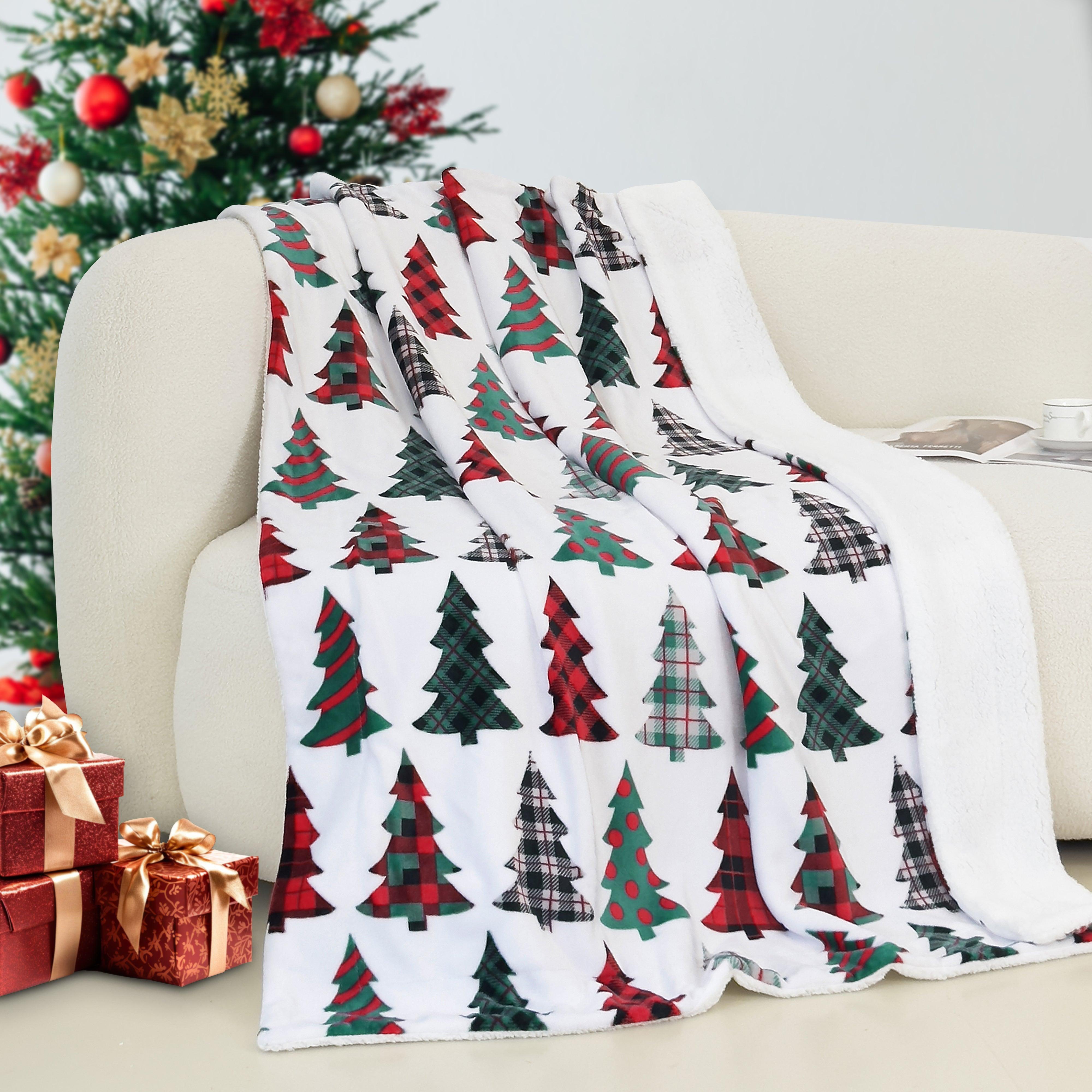 Everlaneas Christmas Sherpa Throw with Flannel Fleece - 50 x 60 inches