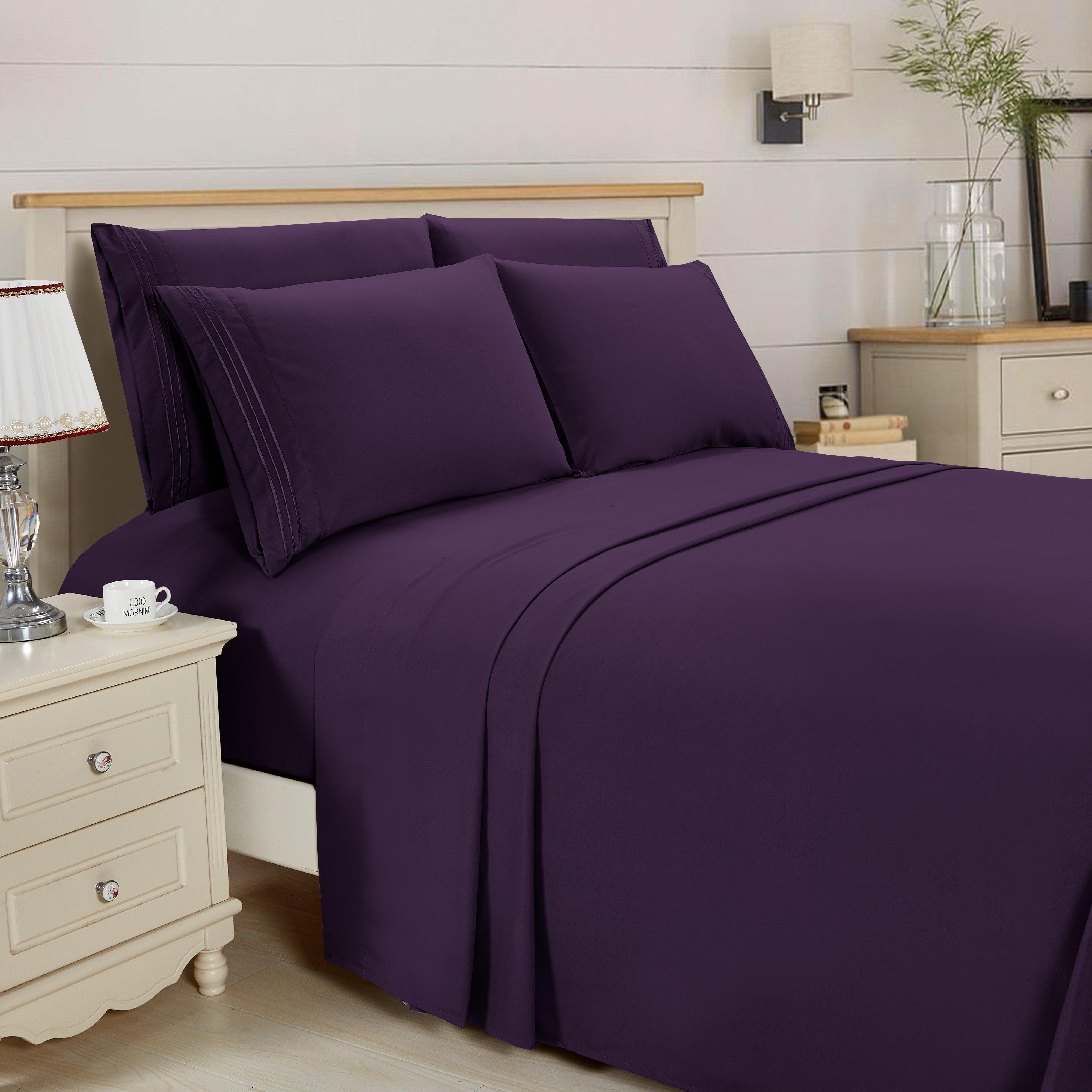 Everlaneas Essential 6-Piece 3-Line Embroidery Sheet Set, Soft as a Hotel Premium Quality,  Moody Shades