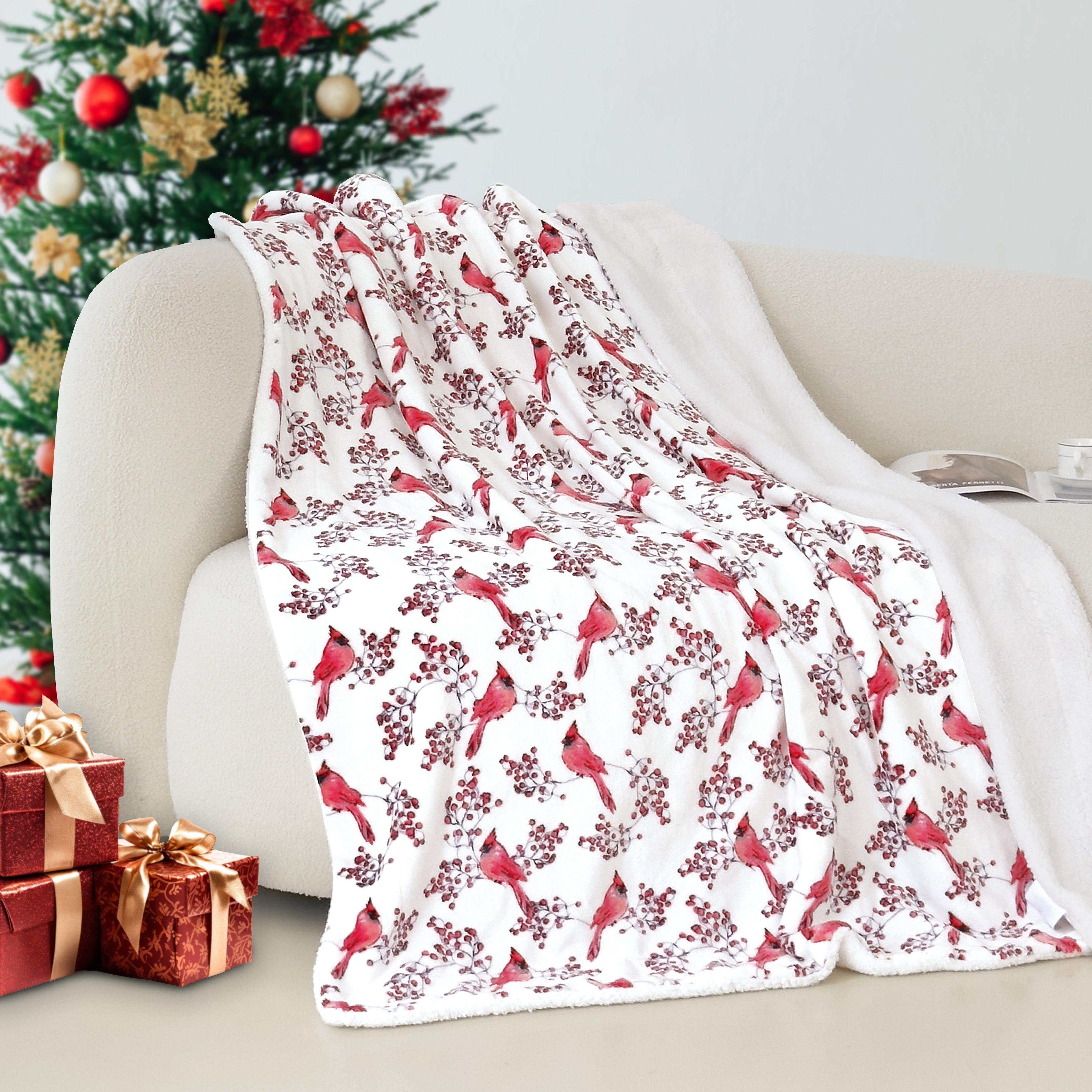 Everlaneas Christmas Sherpa Throw with Flannel Fleece - 50 x 60 inches