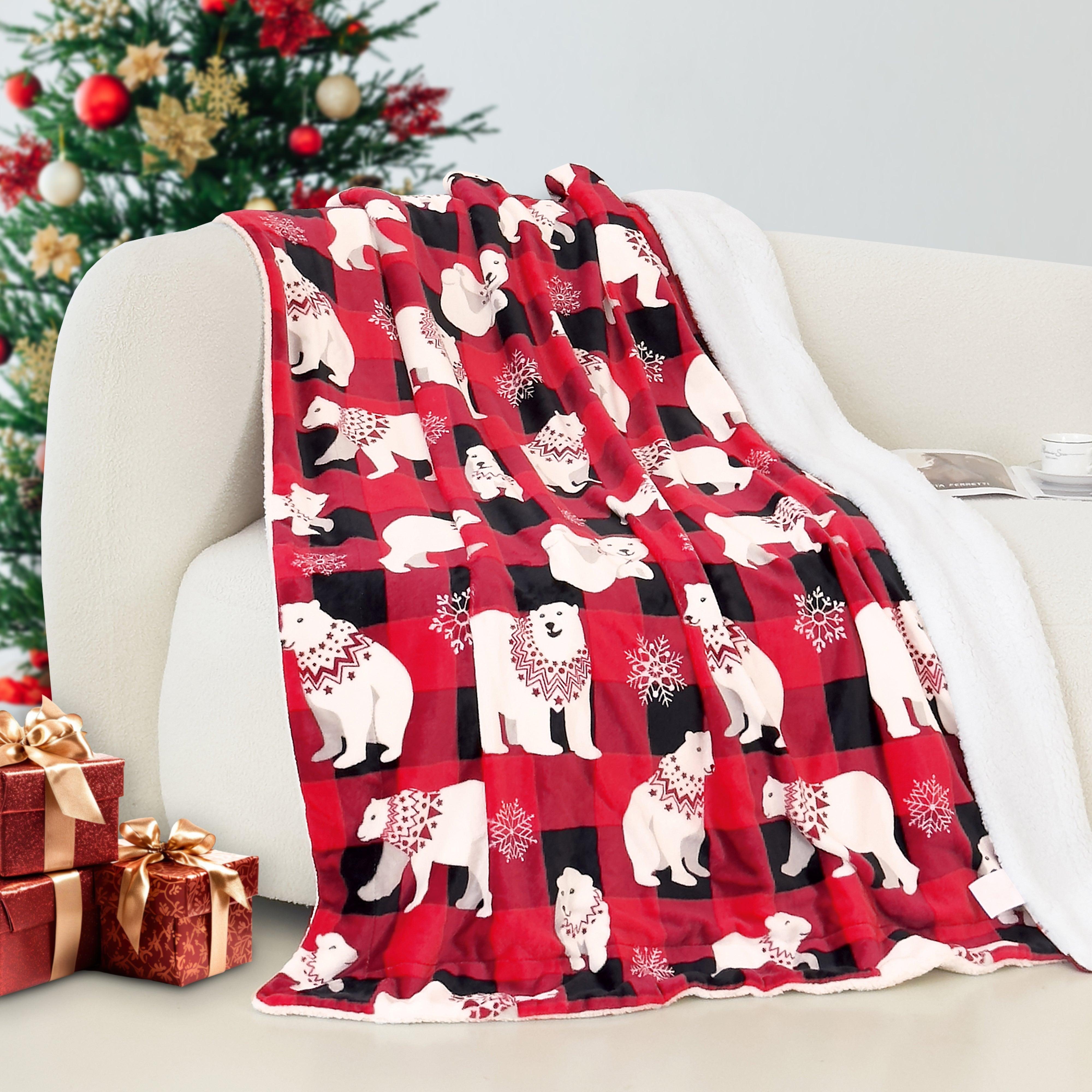 Everlaneas Christmas Sherpa Throw with Flannel Fleece - 50 x 60 inches