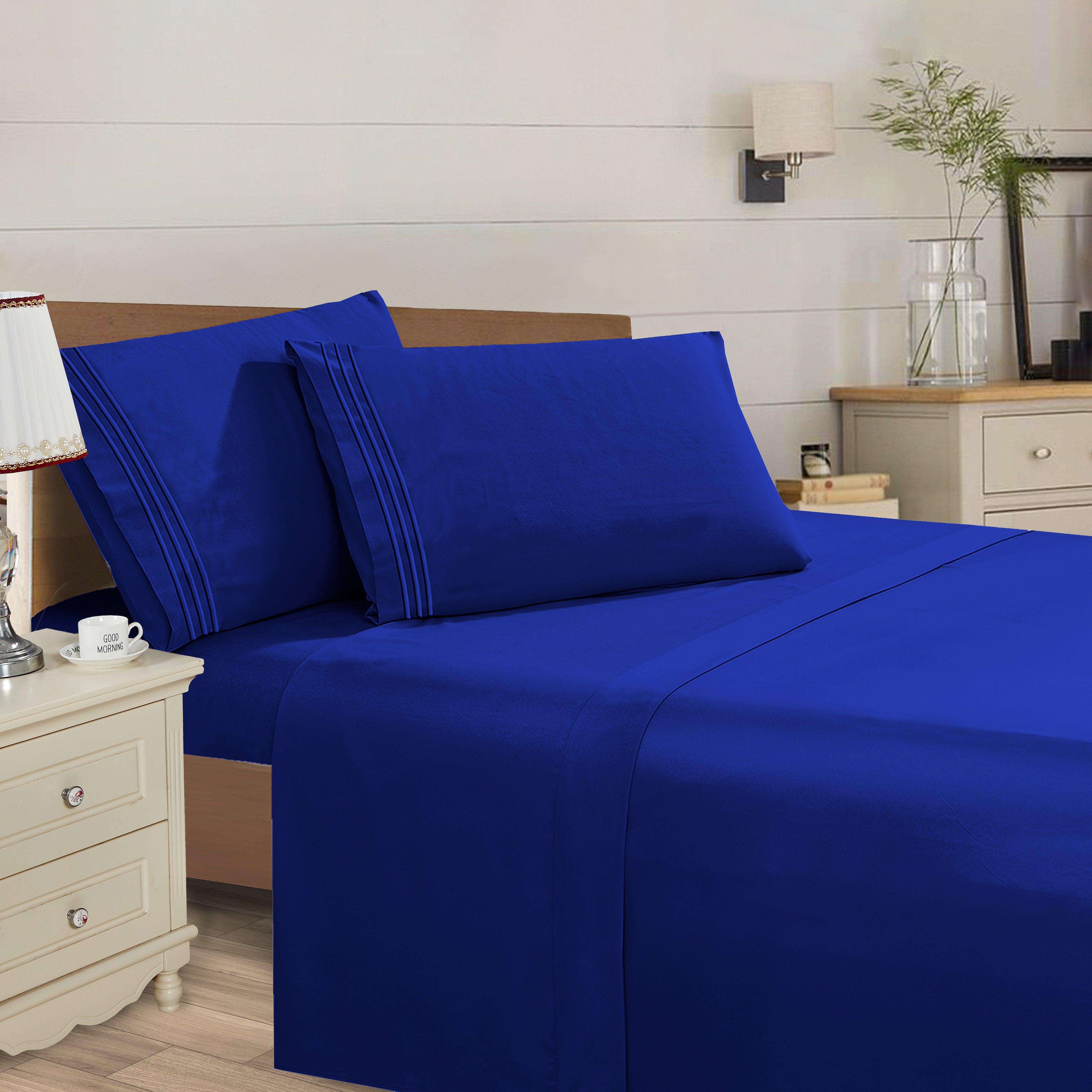 Everlaneas Essential Solid 3 Line Embroidery - Soft as a Hotel Premium Quality, 4-Piece Sheet Set, Bright Shades