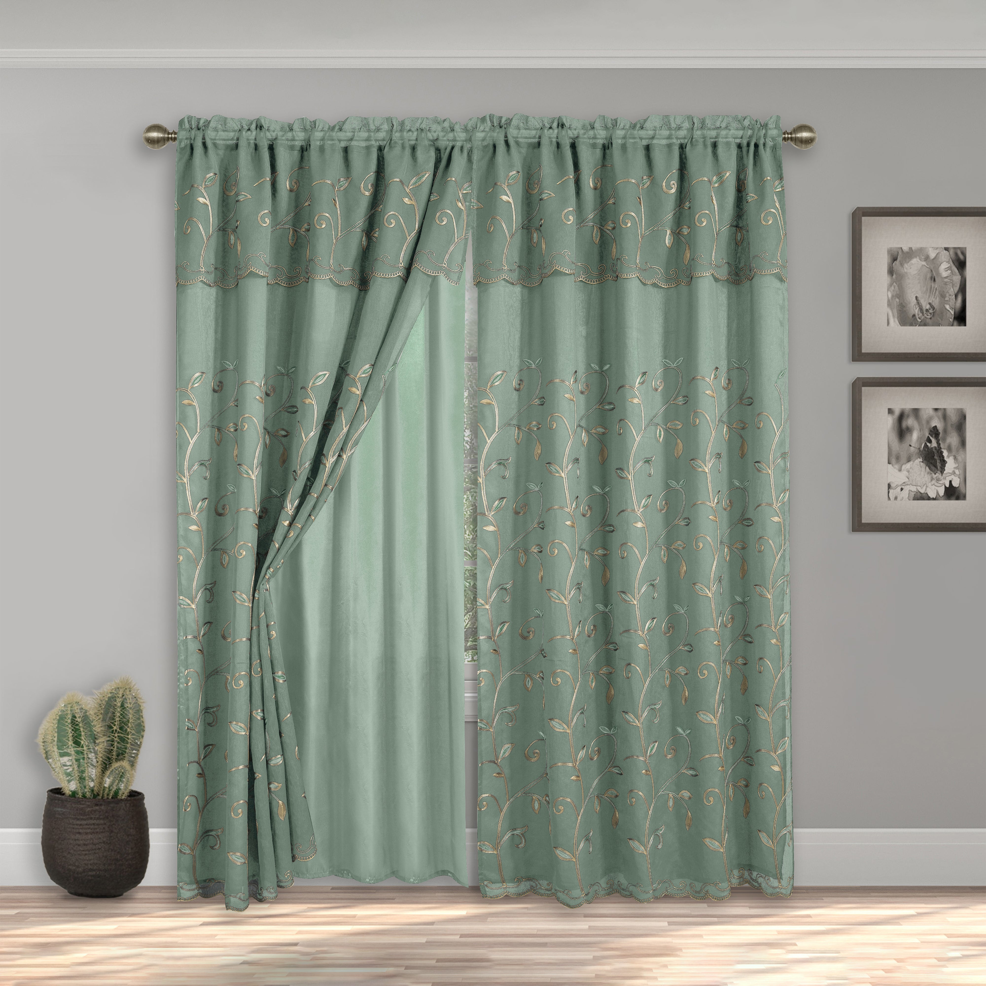 Everlaneas Set of 2 Lucia Curtain Panels - Attached Valance - 54" W x 84" L