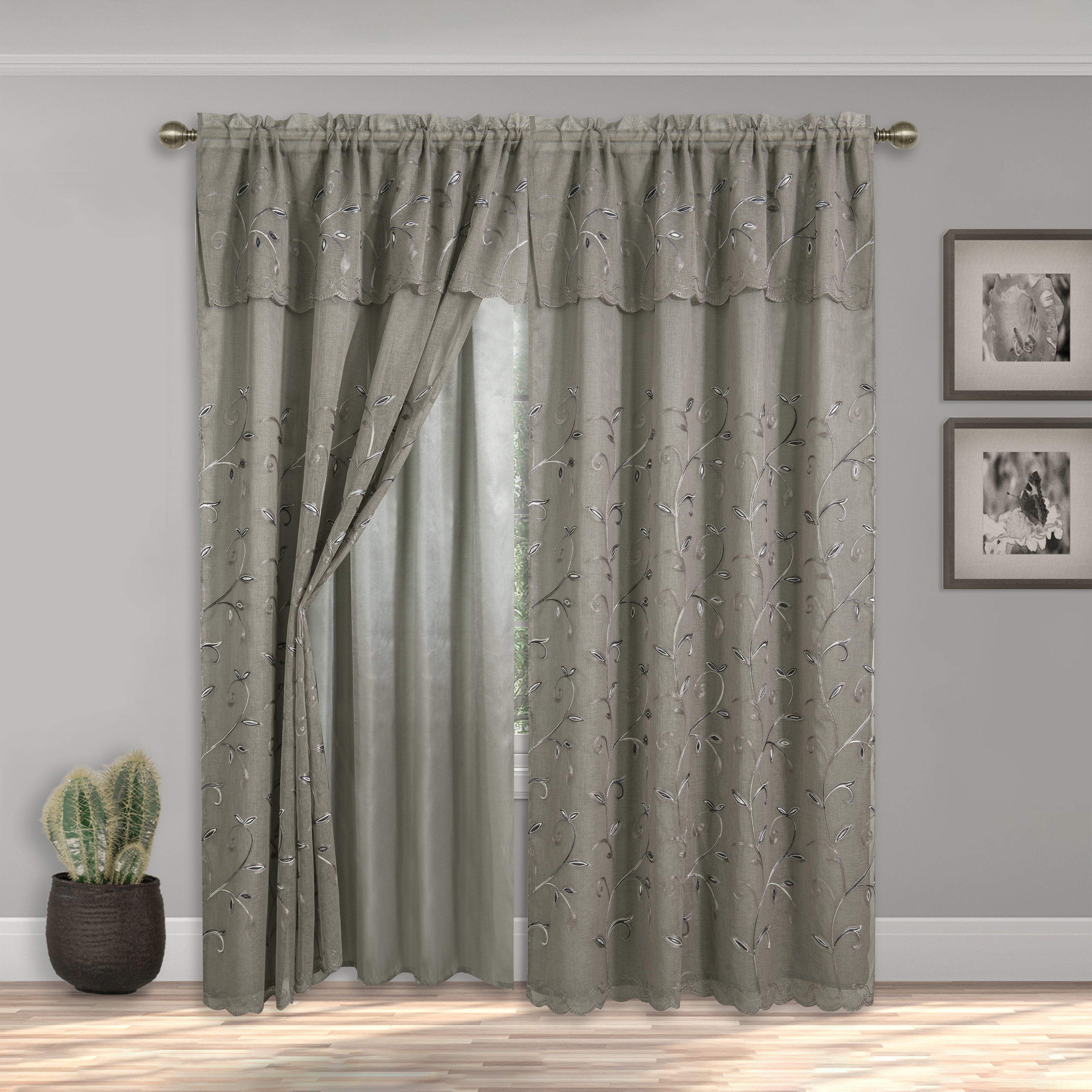 Everlaneas Set of 2 Lucia Curtain Panels - Attached Valance - 54" W x 84" L