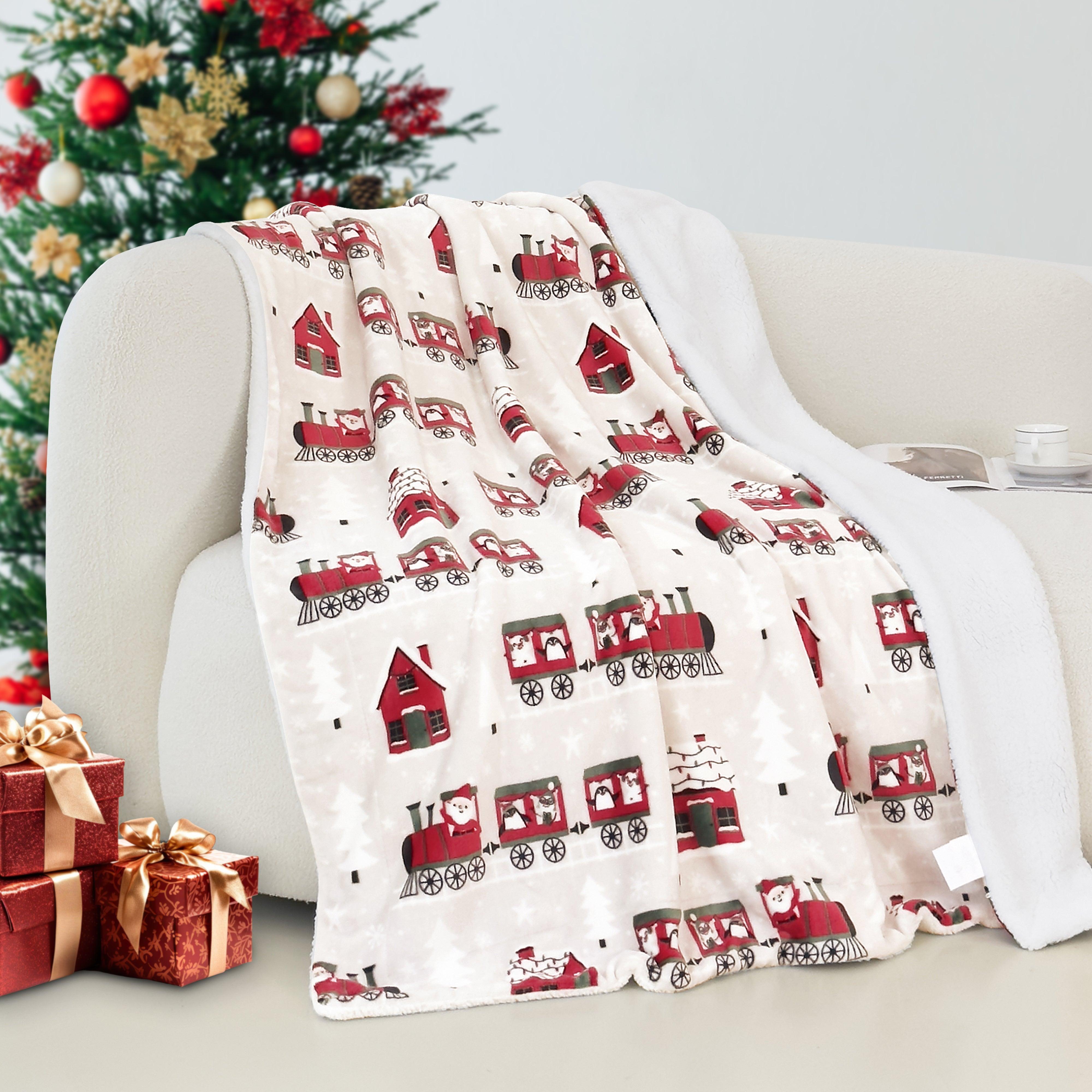 Everlaneas Christmas Sherpa Throw with Flannel Fleece - 50 x 60 inches