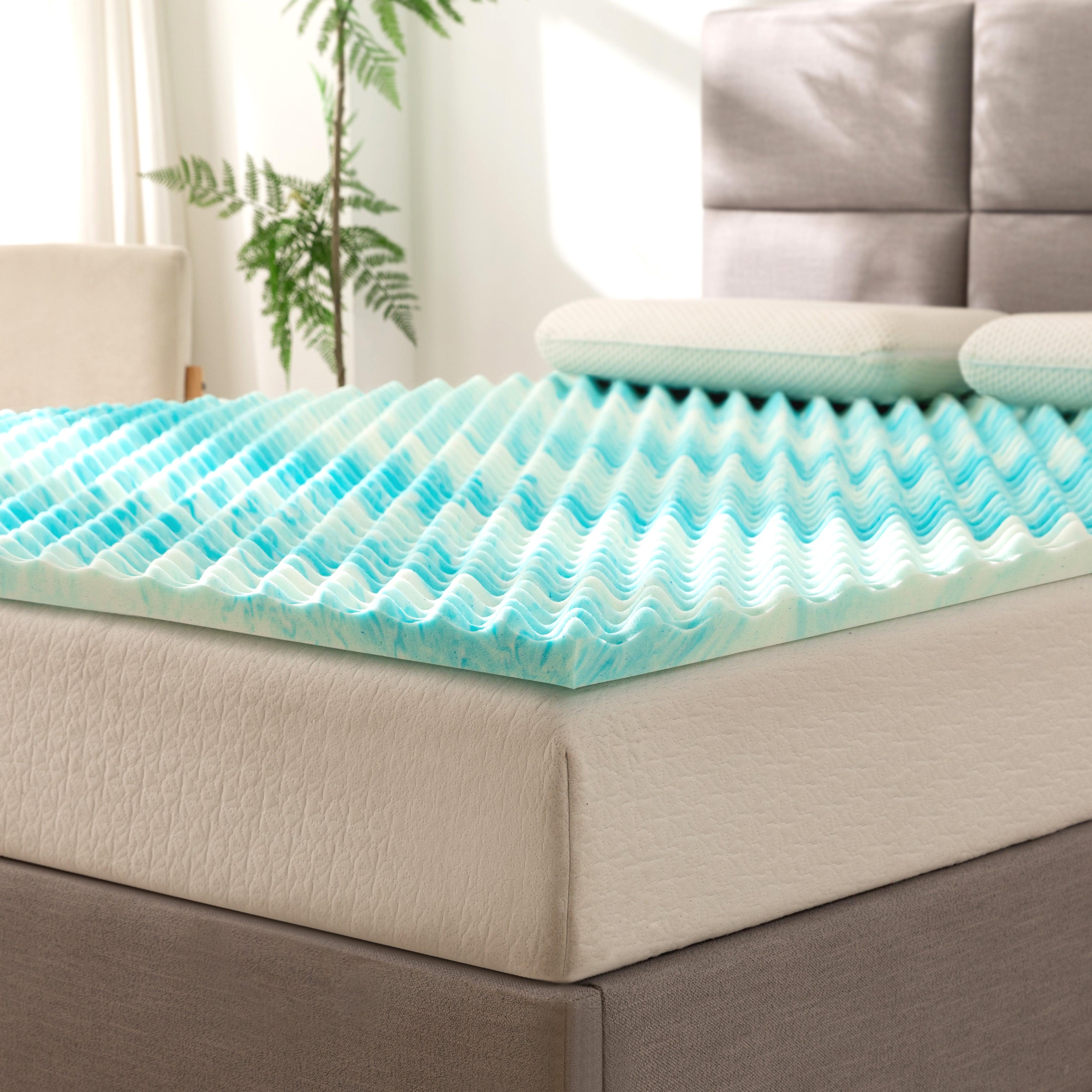 Everlaneas Memory Foam Cooling Gel-Infused Egg Crate Mattress Topper, CertiPUR Certified