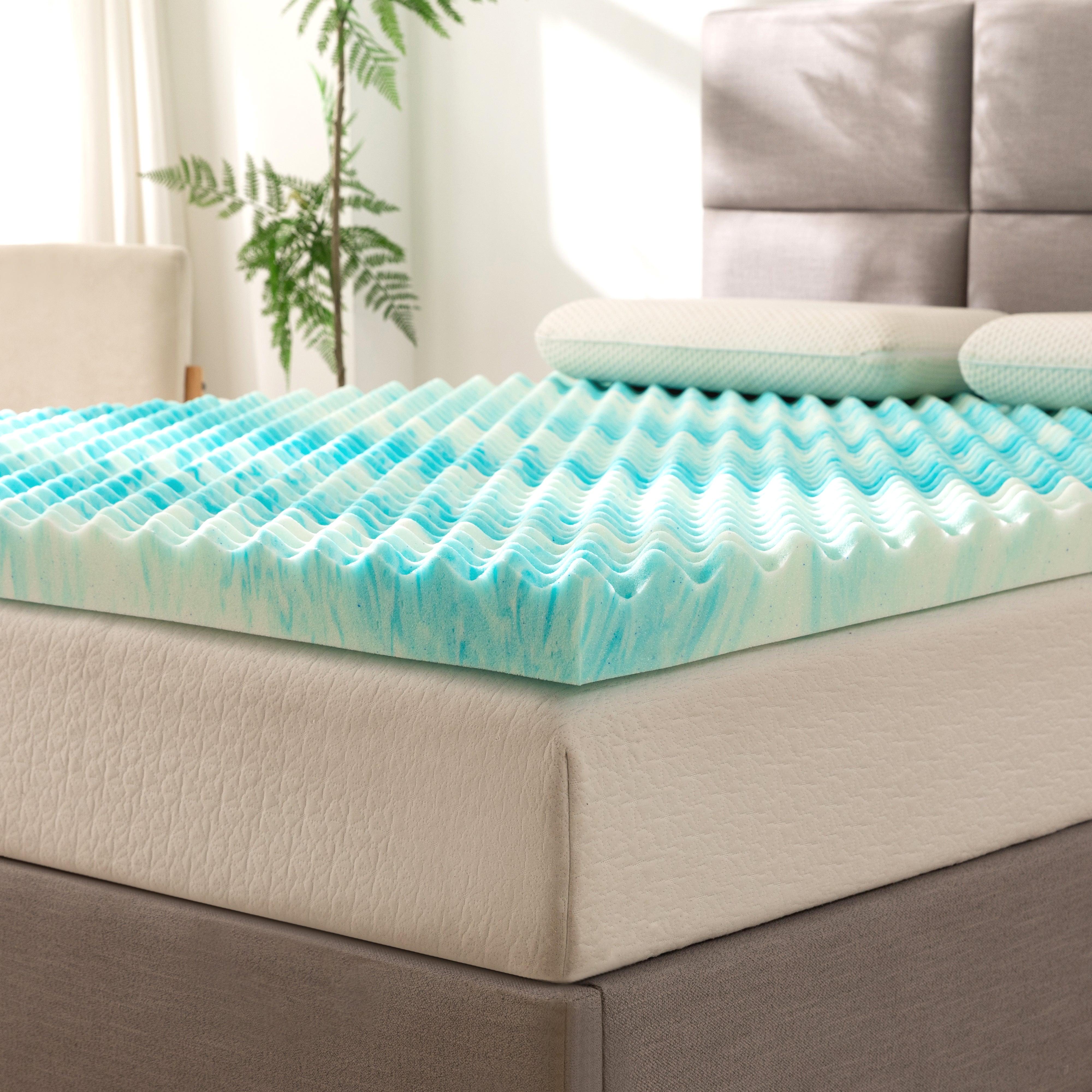 Everlaneas Memory Foam Cooling Gel-Infused Egg Crate Mattress Topper, CertiPUR Certified