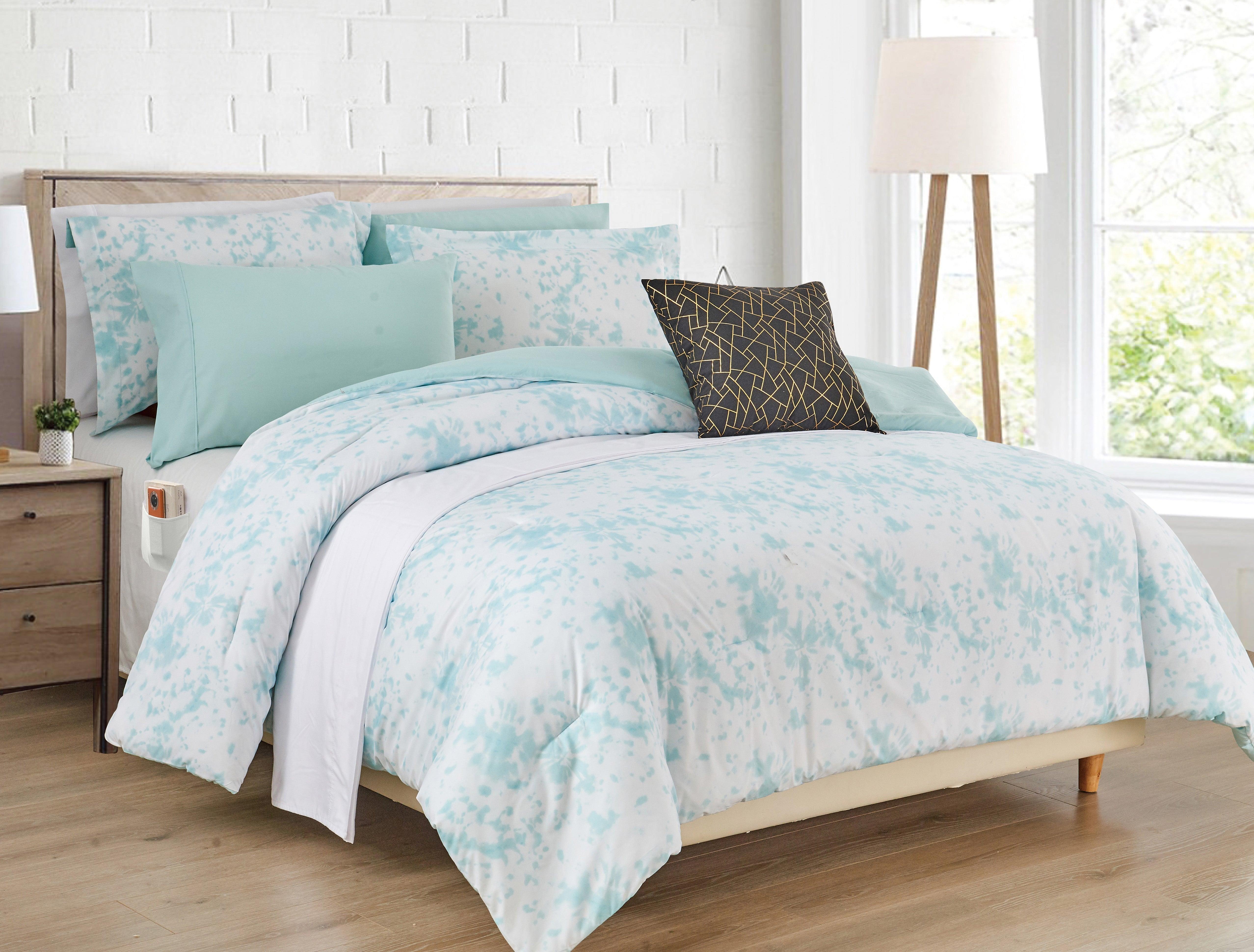 Everlaneas 10-Piece Tie-Dye Comforter Set, Includes 6-Piece Sheet Set with Double Sided Storage Pockets