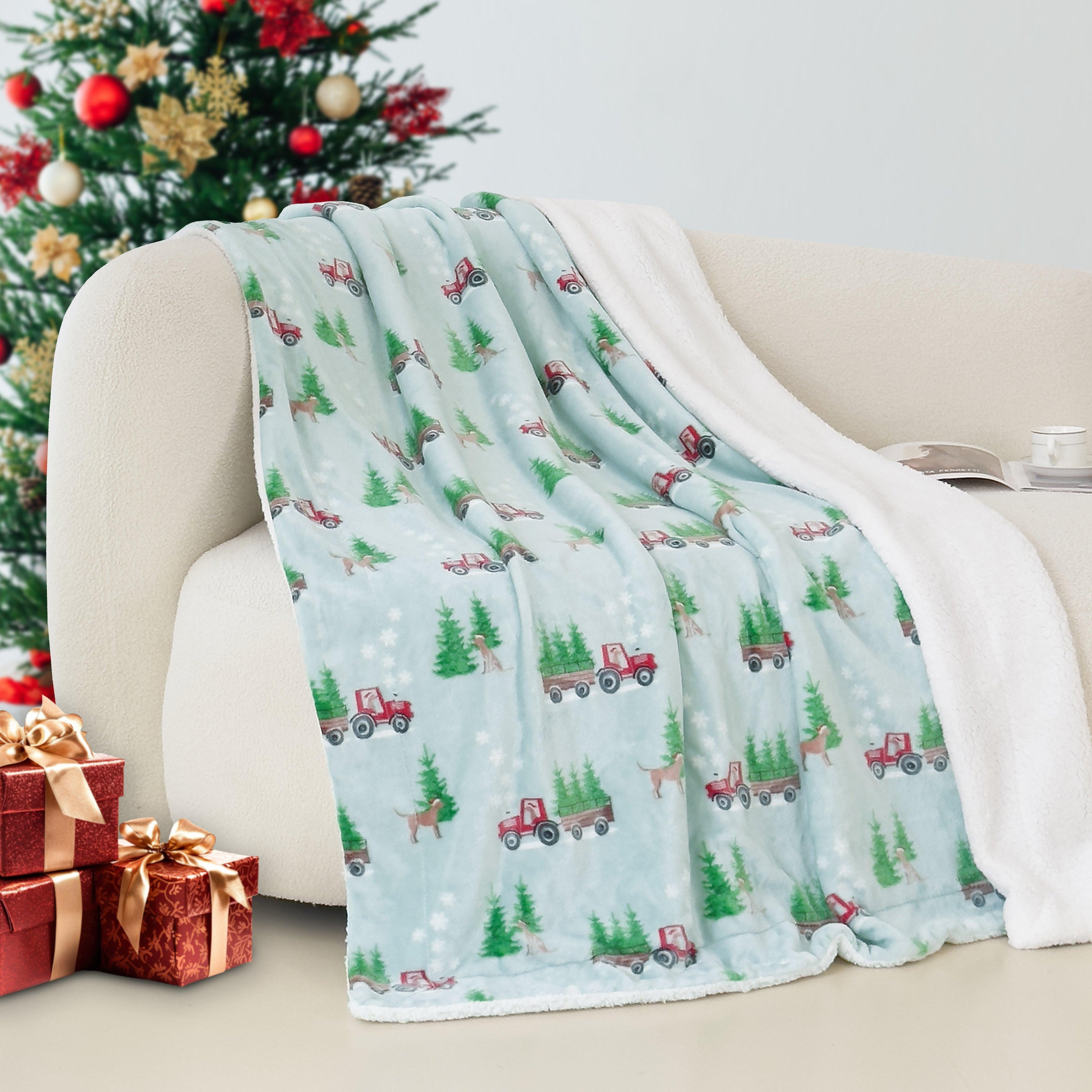 Everlaneas Christmas Sherpa Throw with Flannel Fleece - 50 x 60 inches