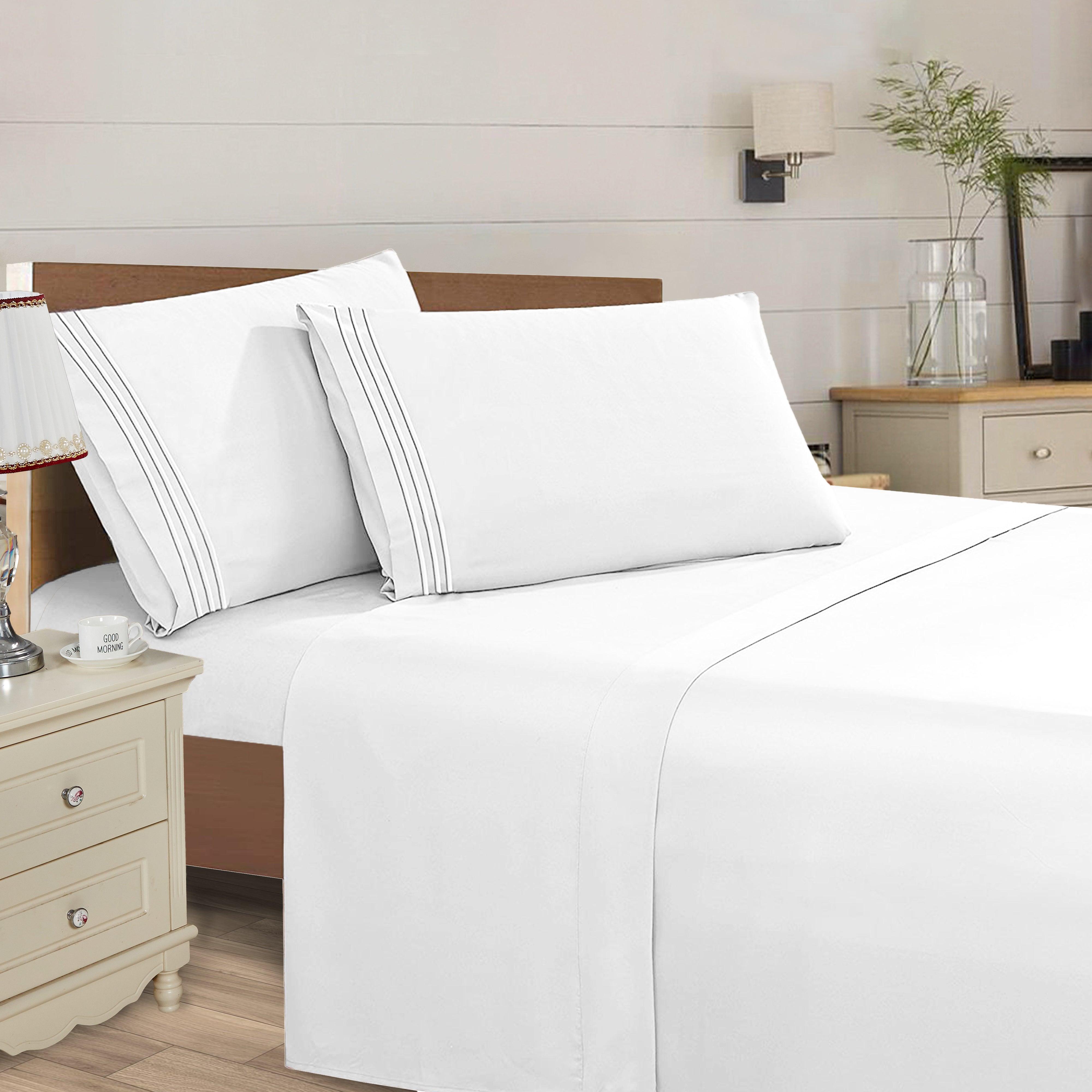 Everlaneas Essential Solid 3 Line Embroidery - Soft as a Hotel Premium Quality, 4-Piece Sheet Set, Bright Shades
