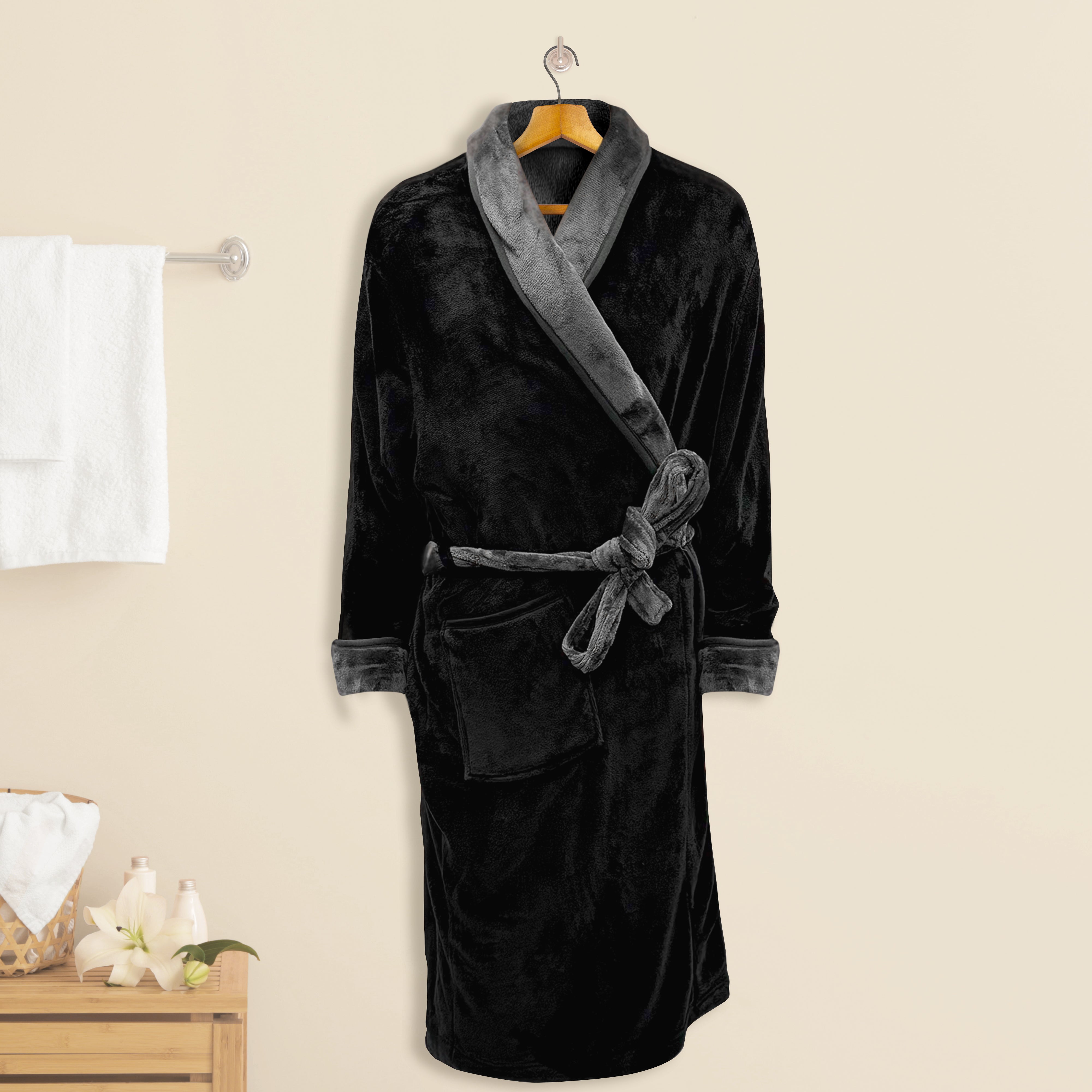 Everlaneas Women Shawl Collar Velvet Fleece Long Bathrobe