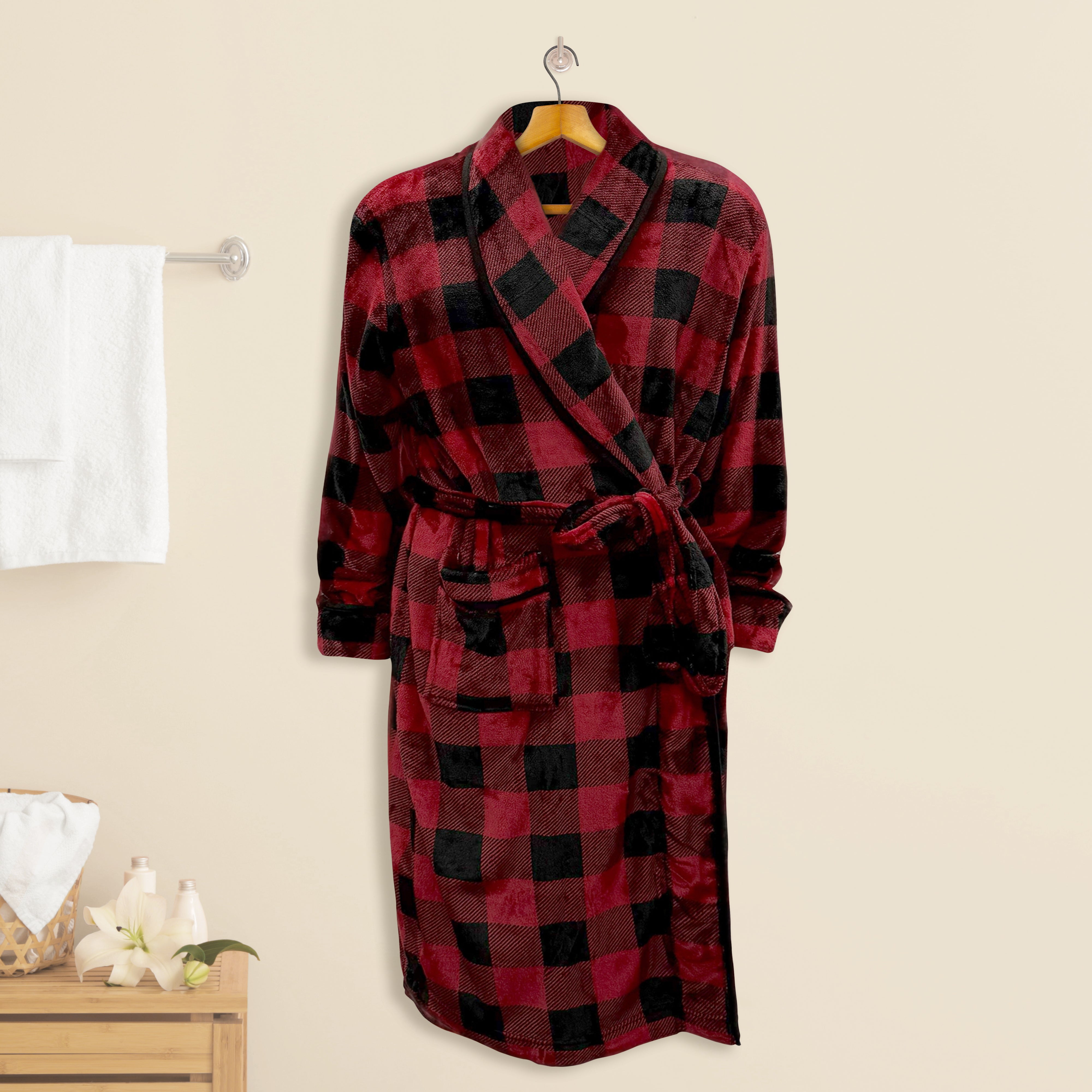 Everlaneas Women Shawl Collar Velvet Fleece Long Bathrobe