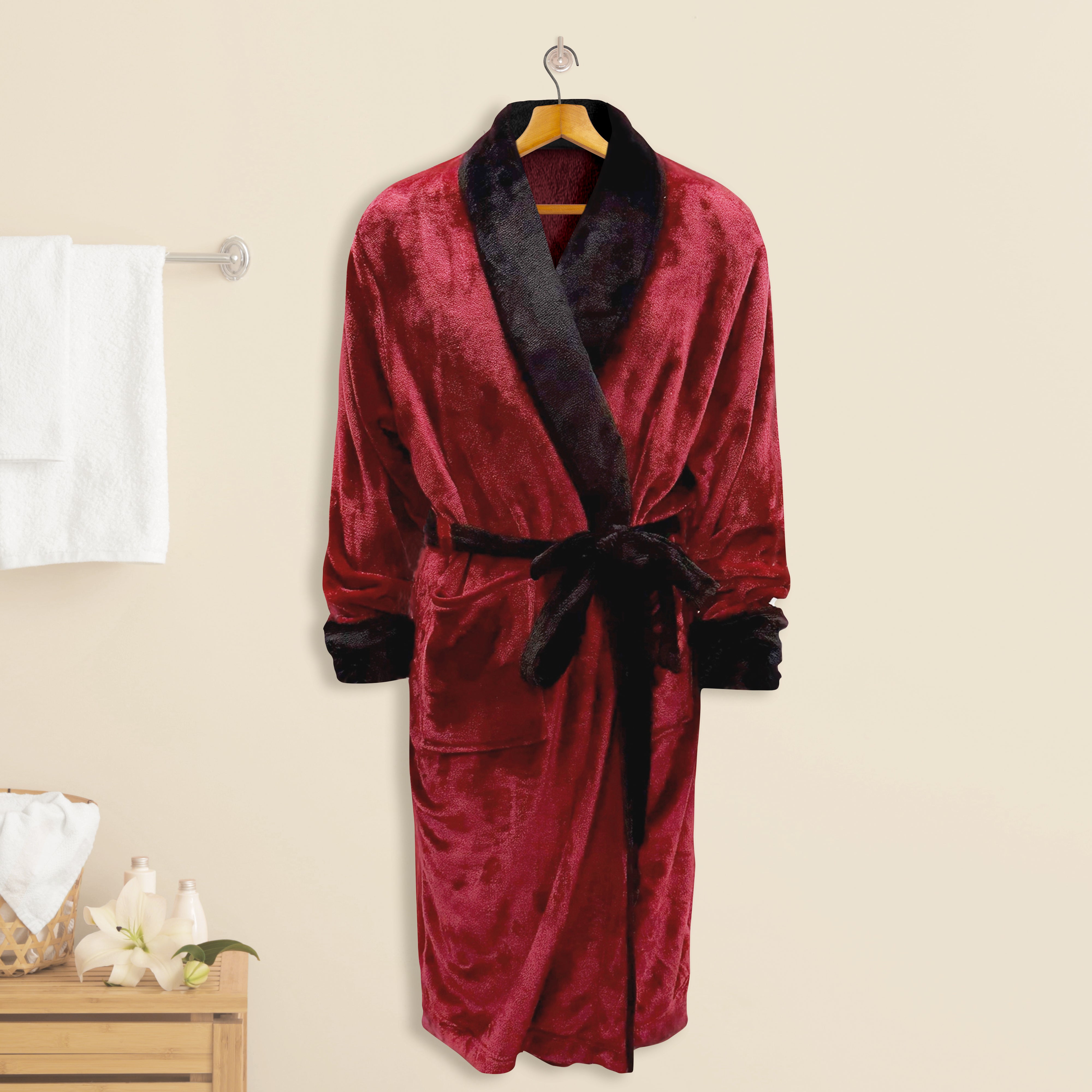 Everlaneas Women Shawl Collar Velvet Fleece Long Bathrobe