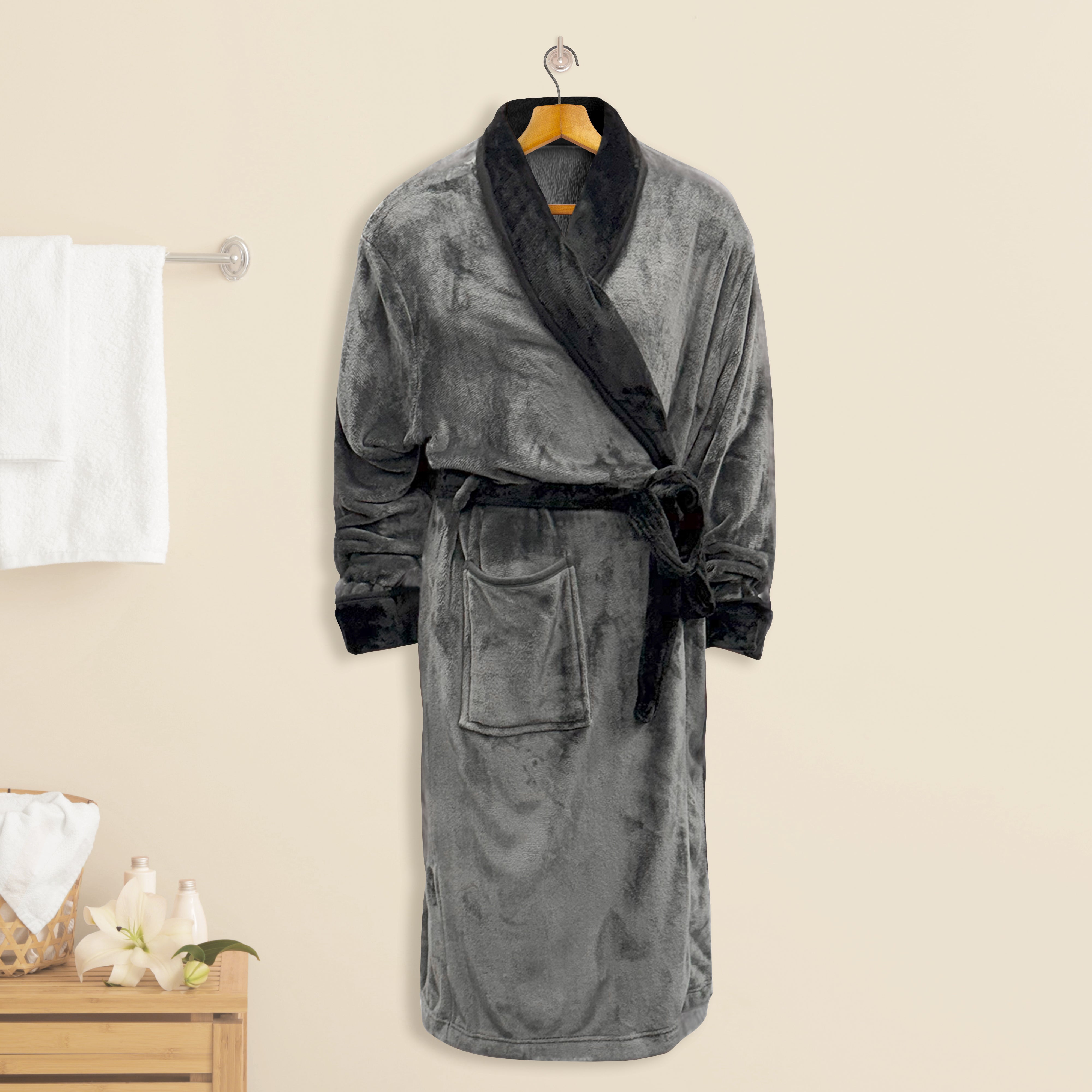Everlaneas Women Shawl Collar Velvet Fleece Long Bathrobe
