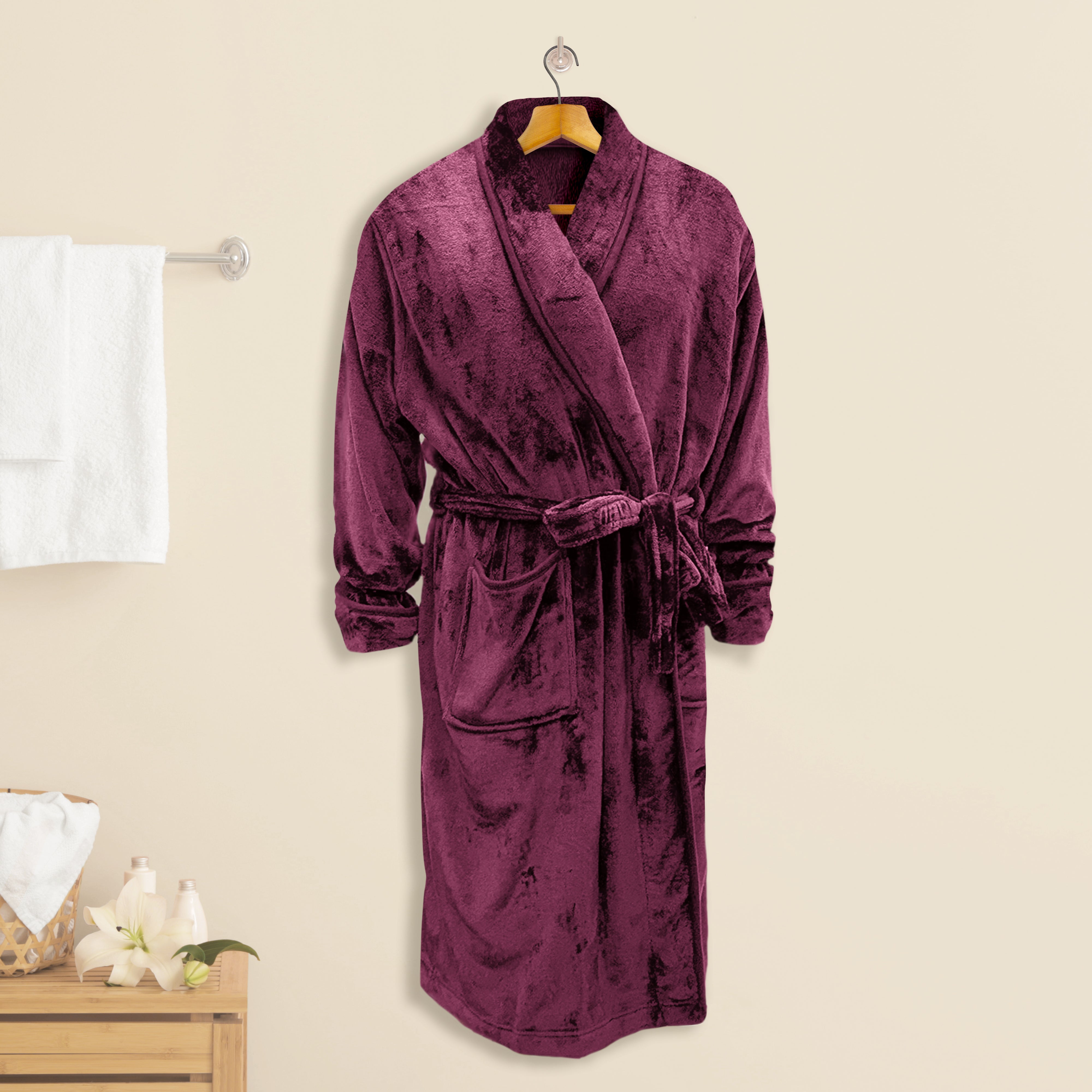 Everlaneas Women Shawl Collar Velvet Fleece Long Bathrobe