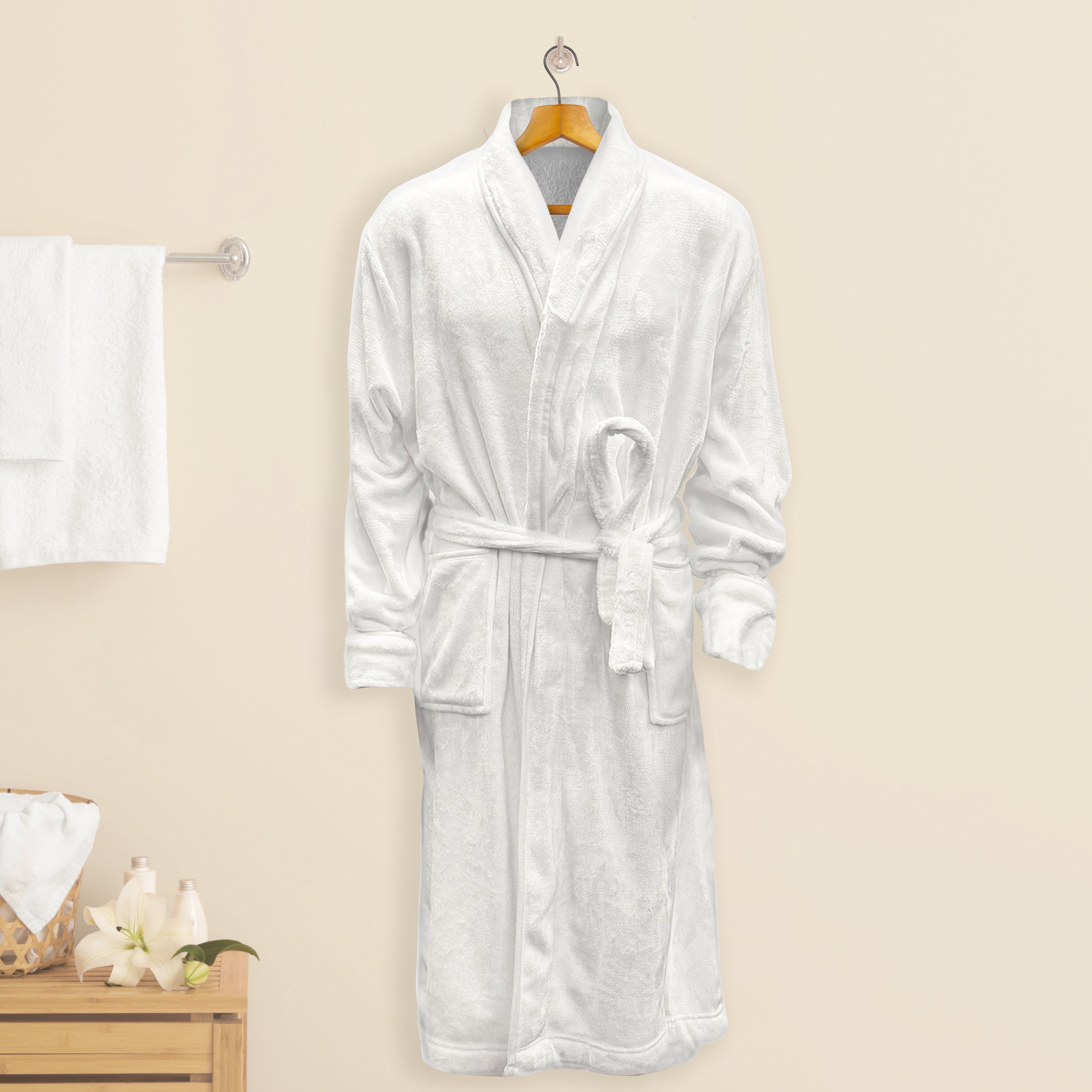 Everlaneas Women Shawl Collar Velvet Fleece Long Bathrobe