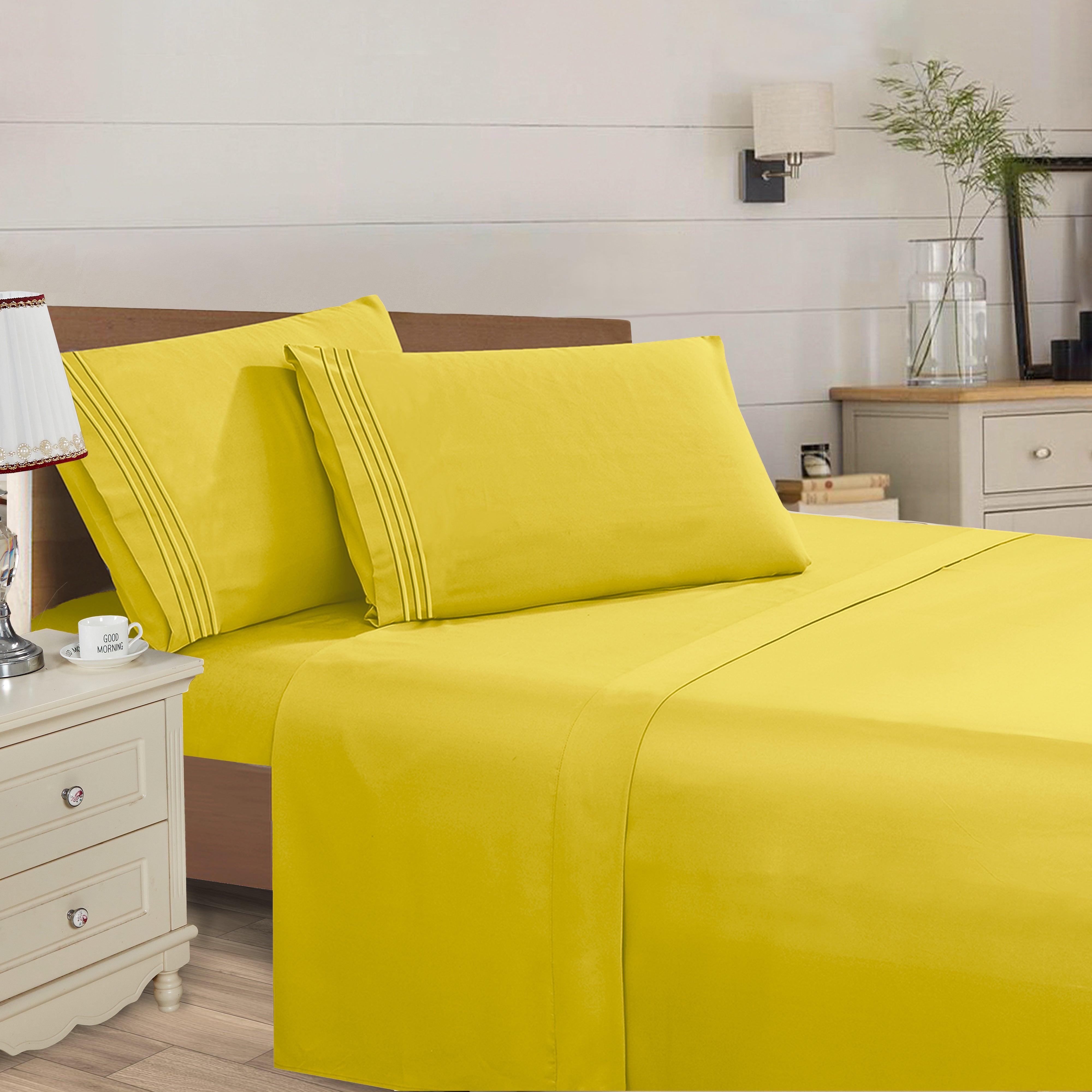 Everlaneas Essential Solid 3 Line Embroidery - Soft as a Hotel Premium Quality, 4-Piece Sheet Set, Bright Shades