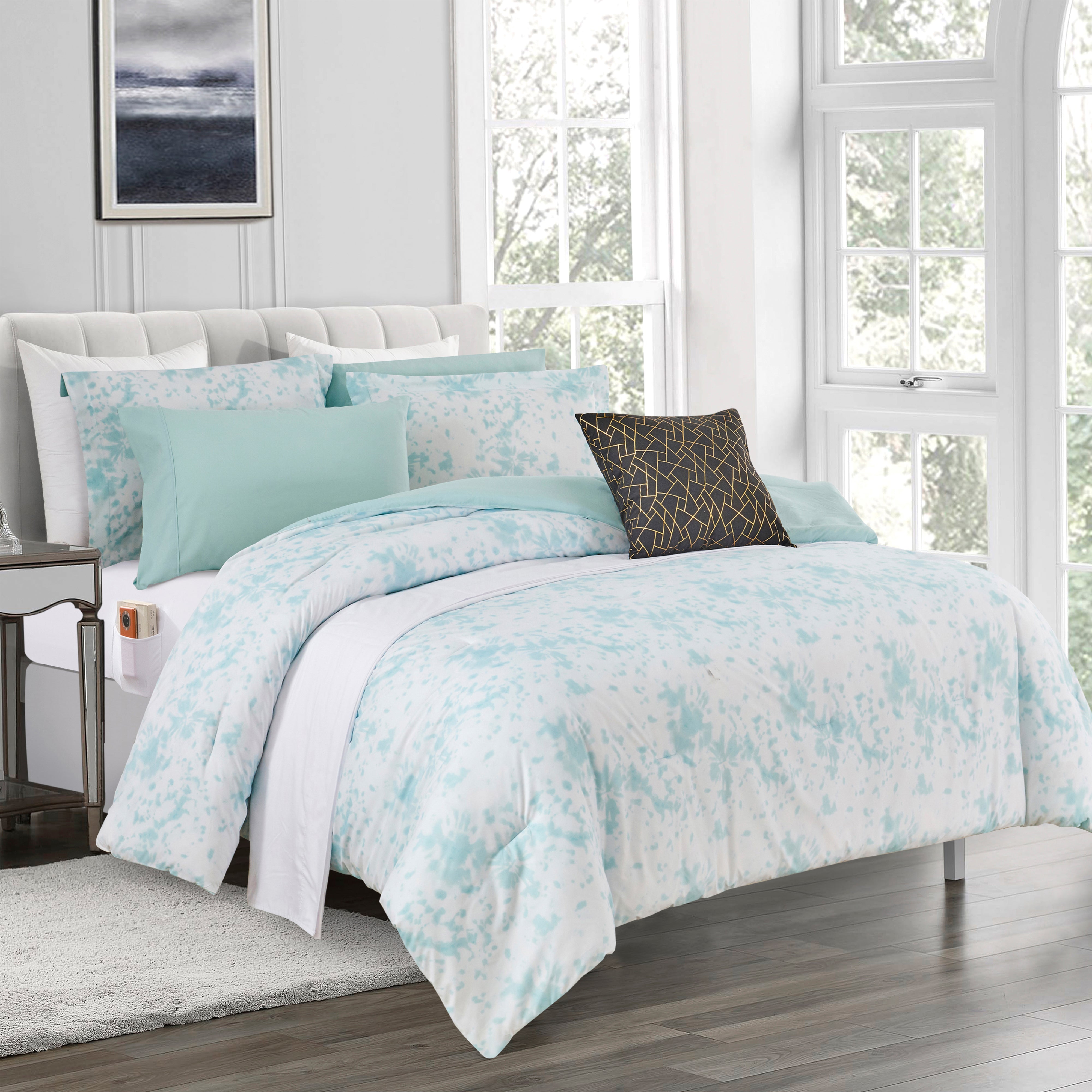 Everlaneas 10-Piece Tie-Dye Comforter Set, Includes 6-Piece Sheet Set with Double Sided Storage Pockets