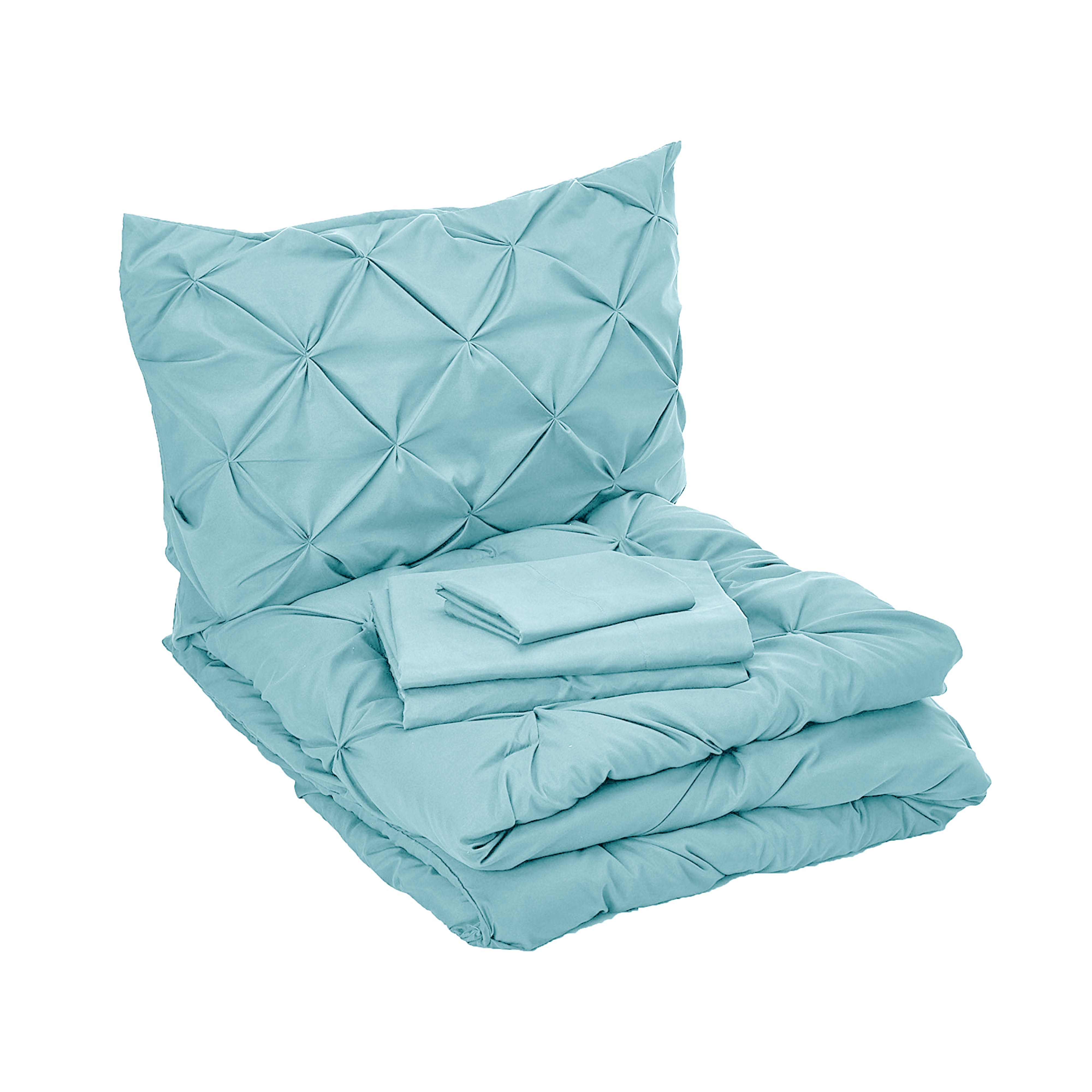 Everlaneas 8-Piece Pintuck Pinch Pleated Comforter Set - Includes 4-Piece Sheet Set with Double Sided Storage Pockets