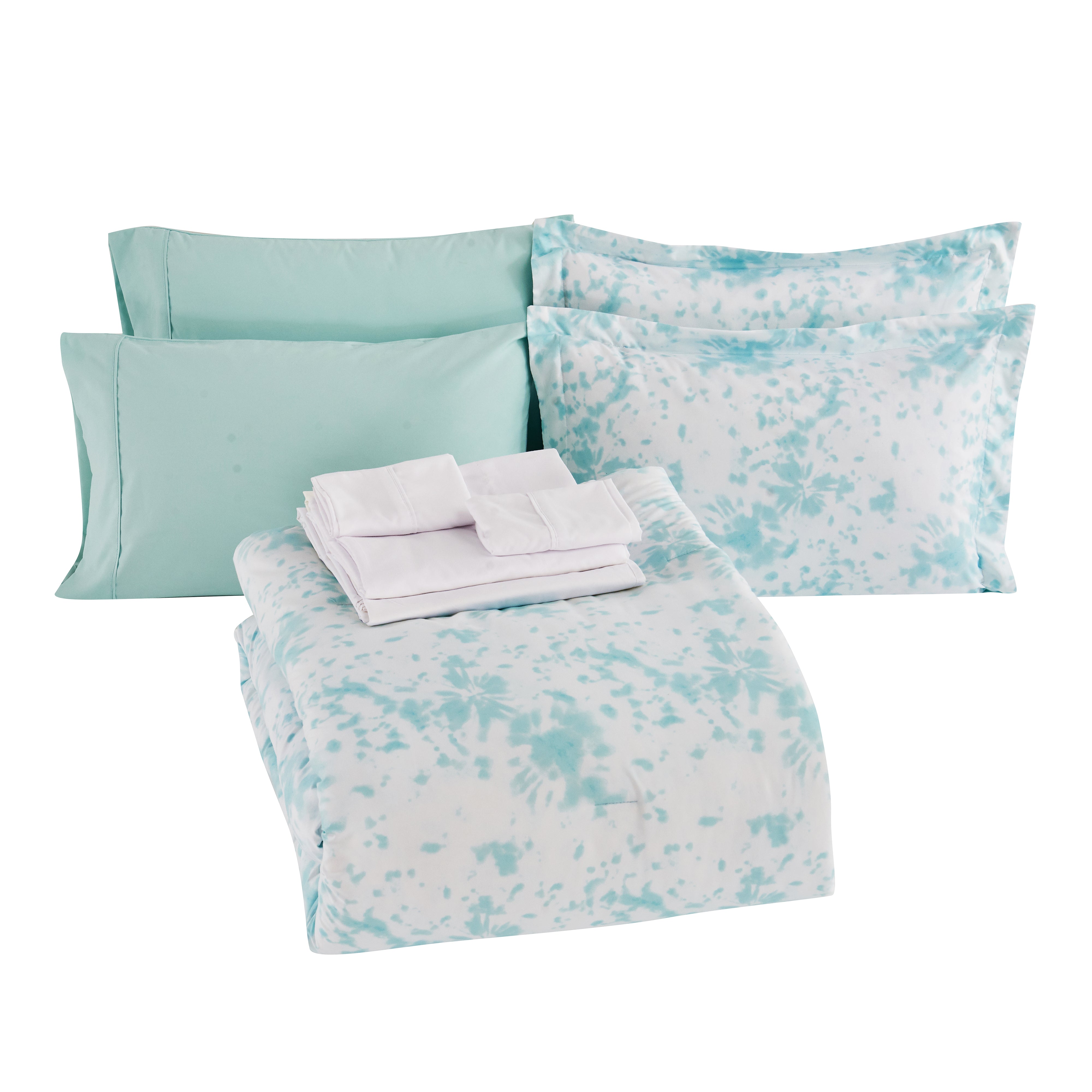 Everlaneas 10-Piece Tie-Dye Comforter Set, Includes 6-Piece Sheet Set with Double Sided Storage Pockets