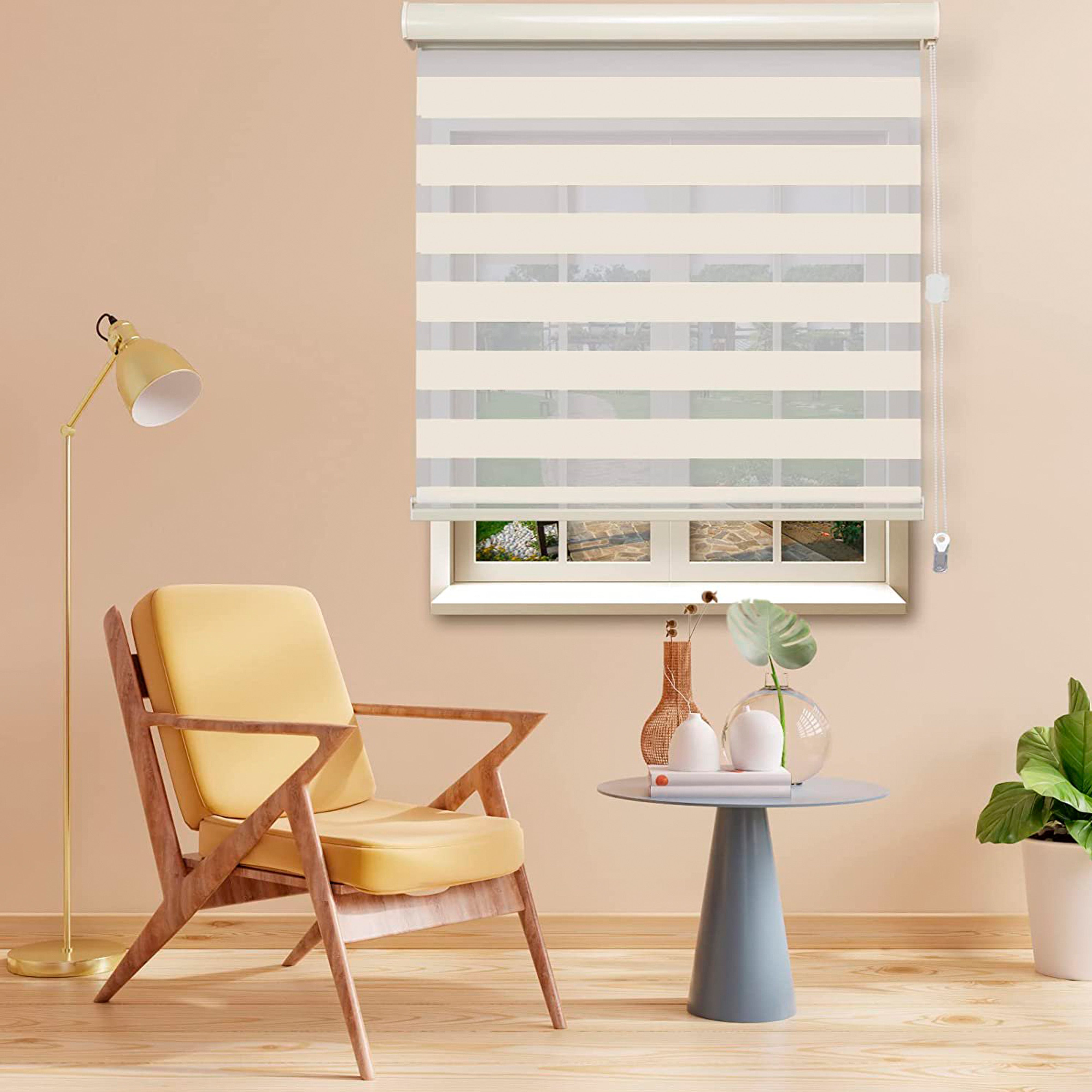 Everlaneas Corded Zebra Blinds, Dual Layer Window Treatments Sheer Light Control